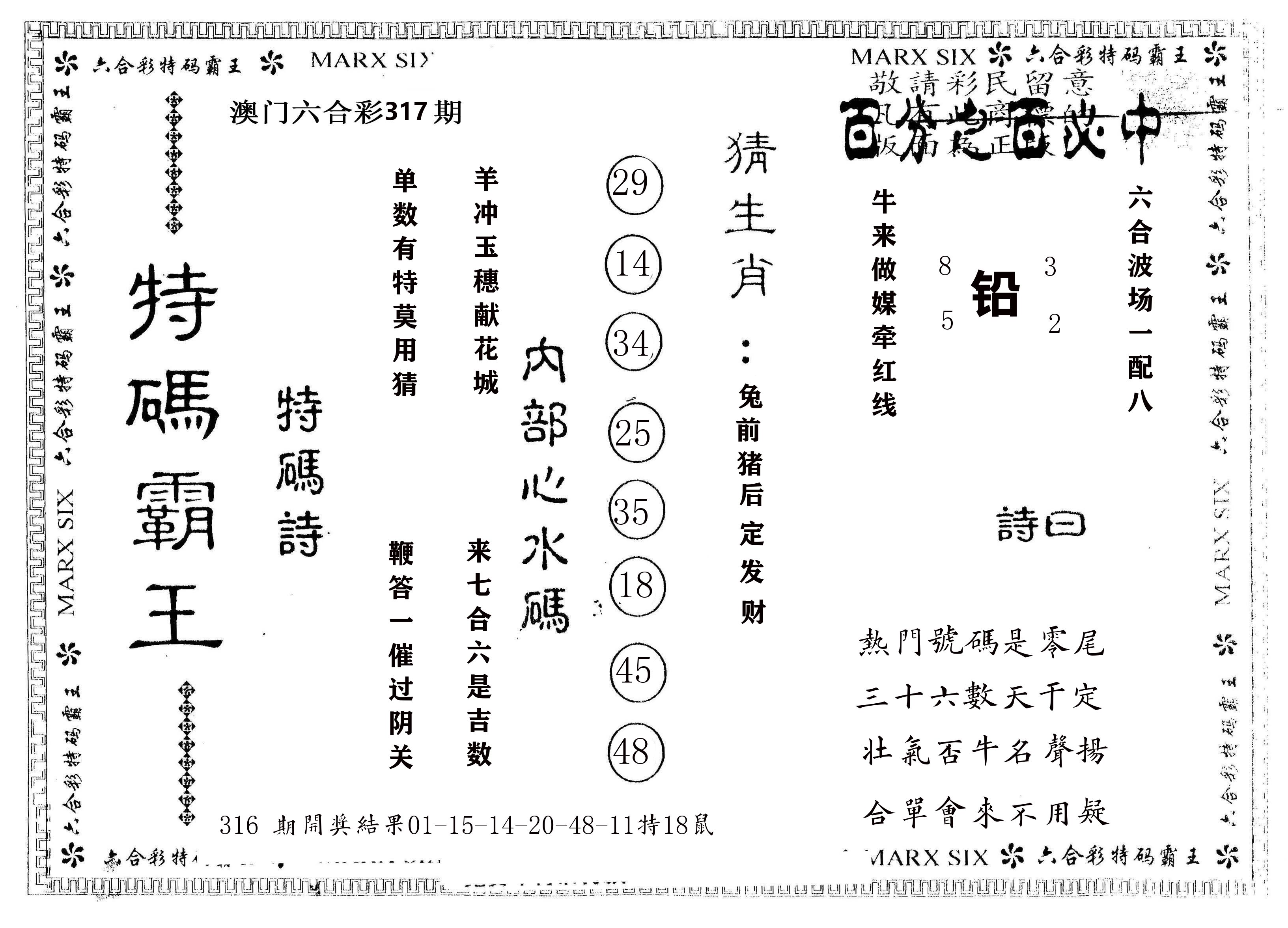 另版特码霸王 第317期