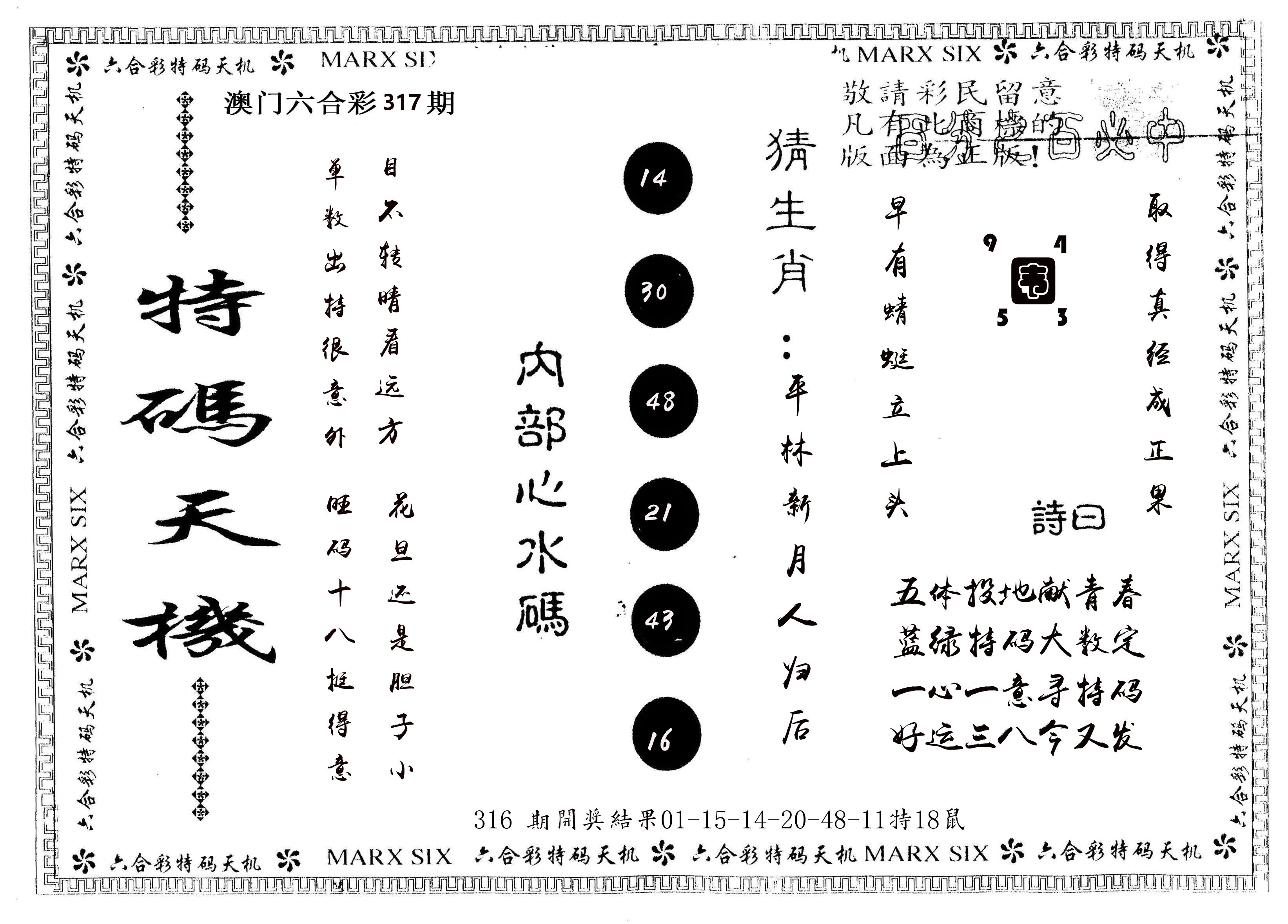 另版特码天机 第317期