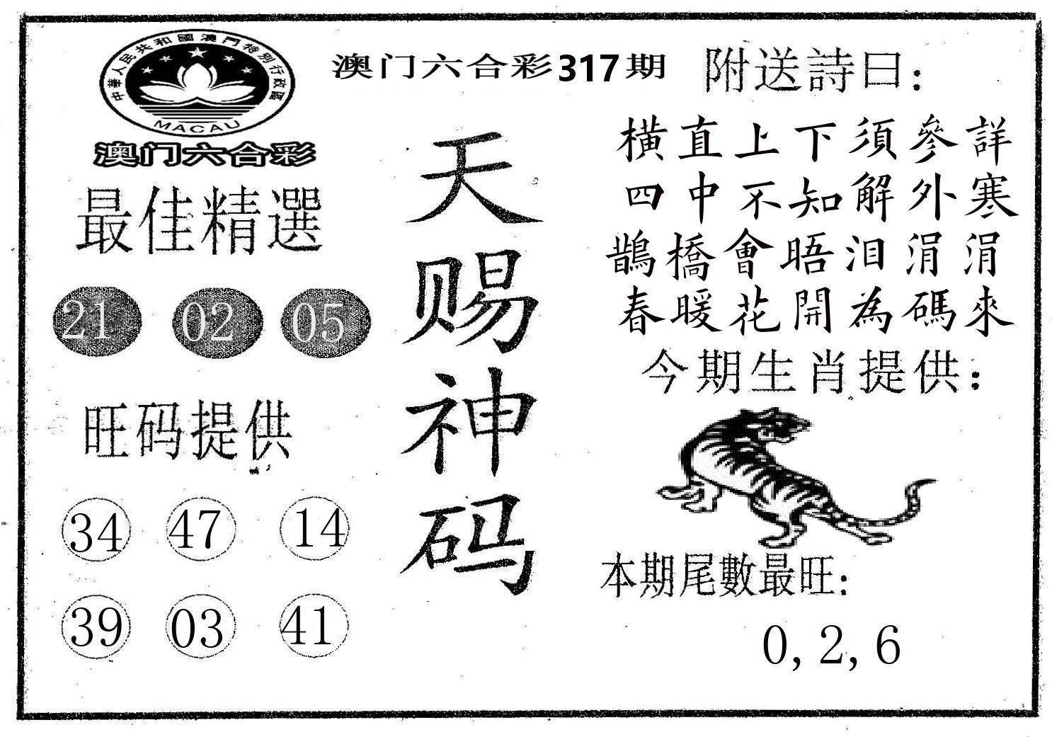 天赐神码 第317期