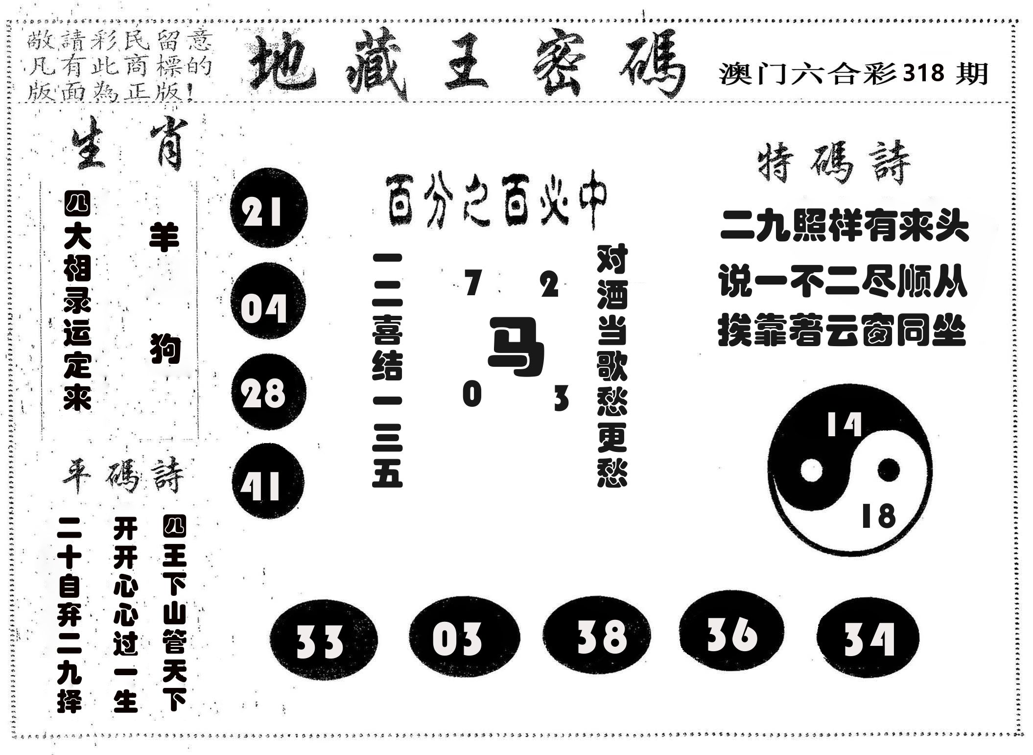 地藏王密码 第318期
