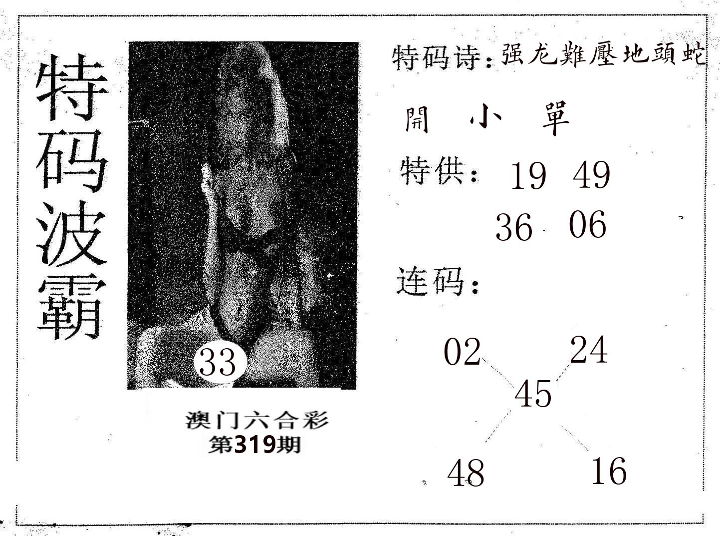 特码波霸 第319期