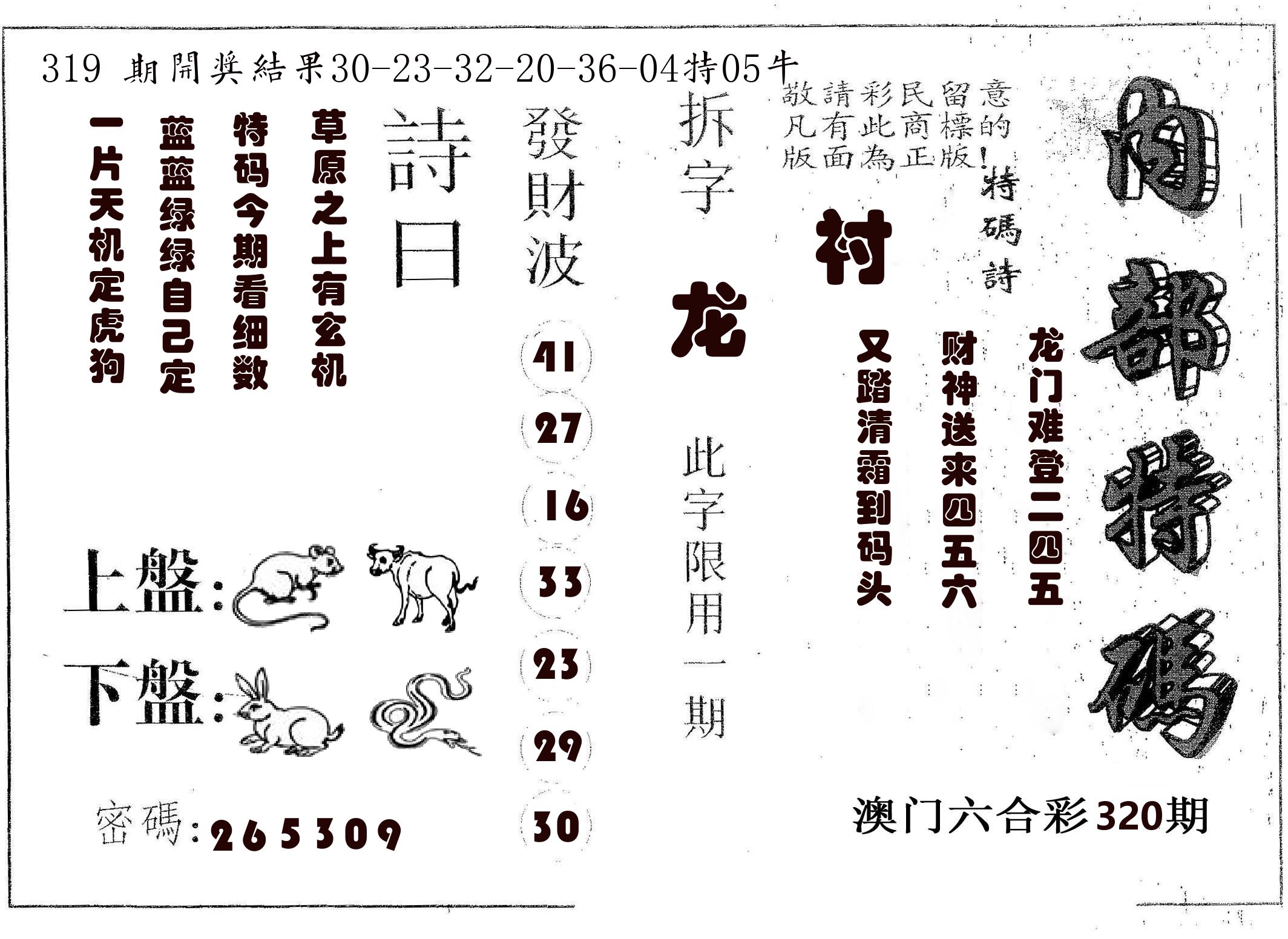 内部特码 第320期