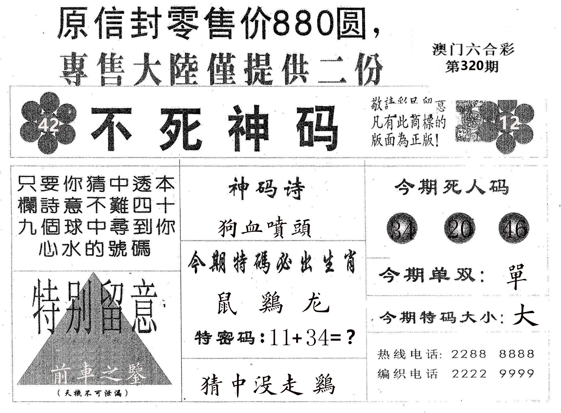 不死码B 第320期