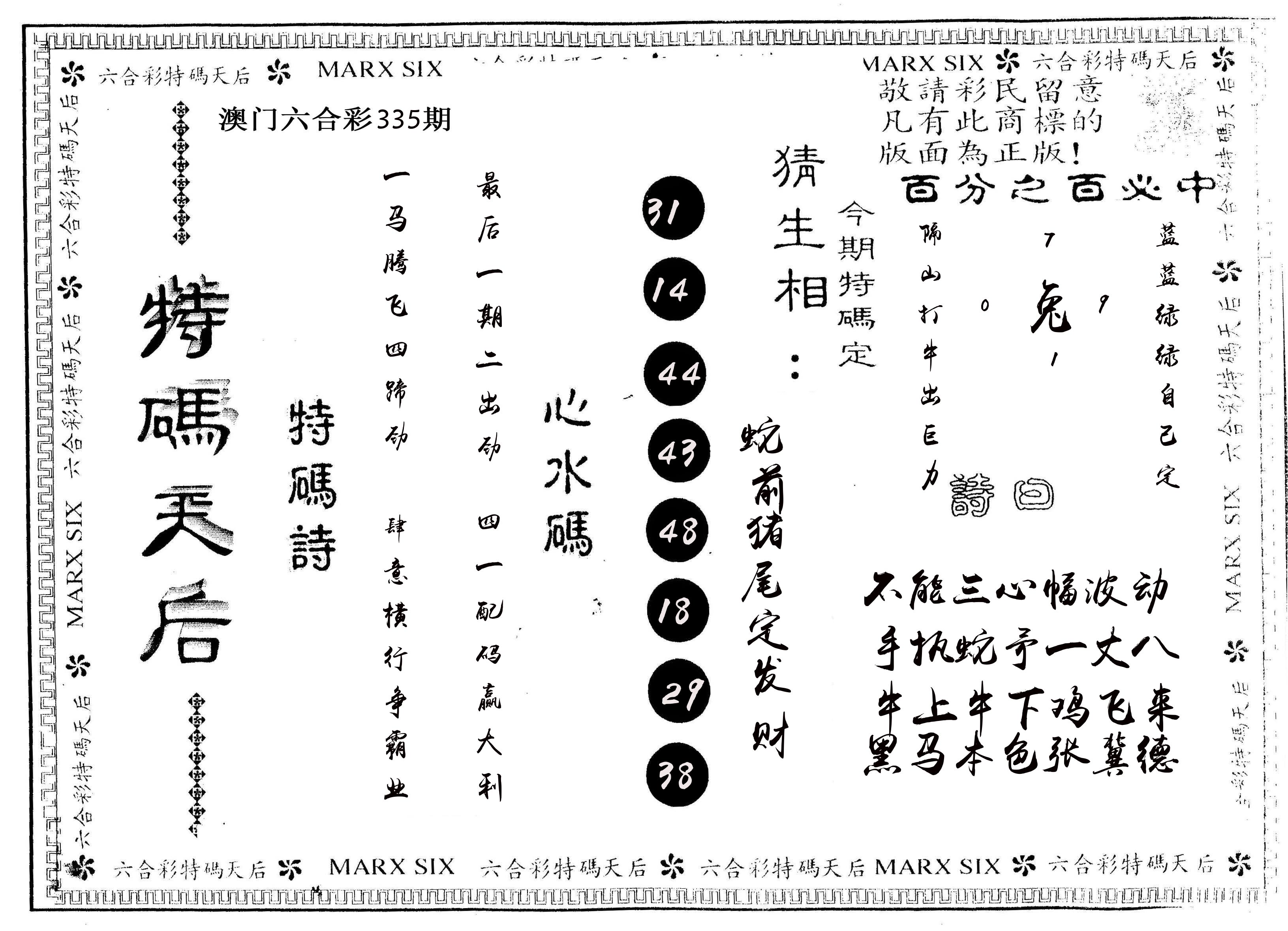 另版特码天后 第335期