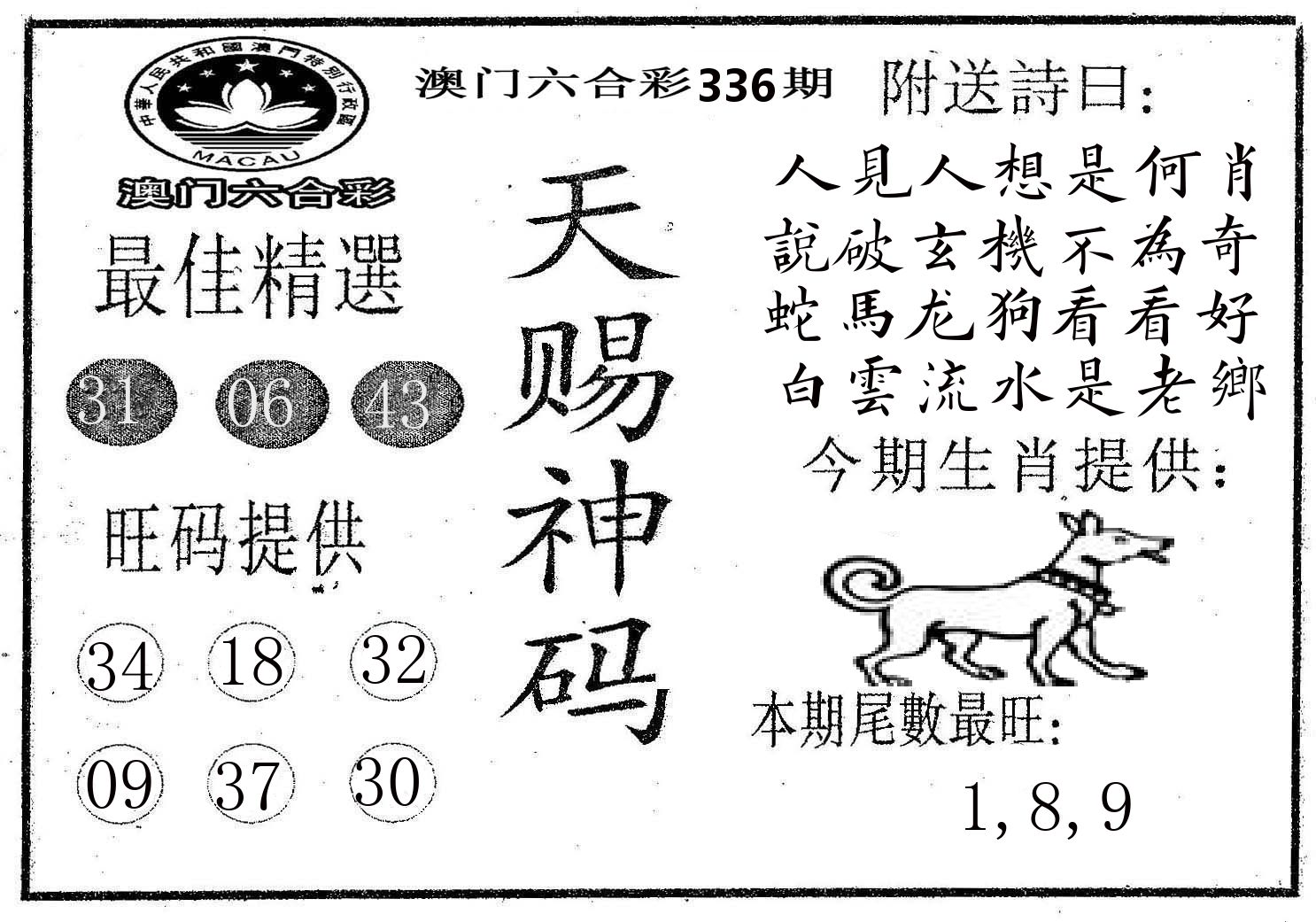天赐神码 第336期