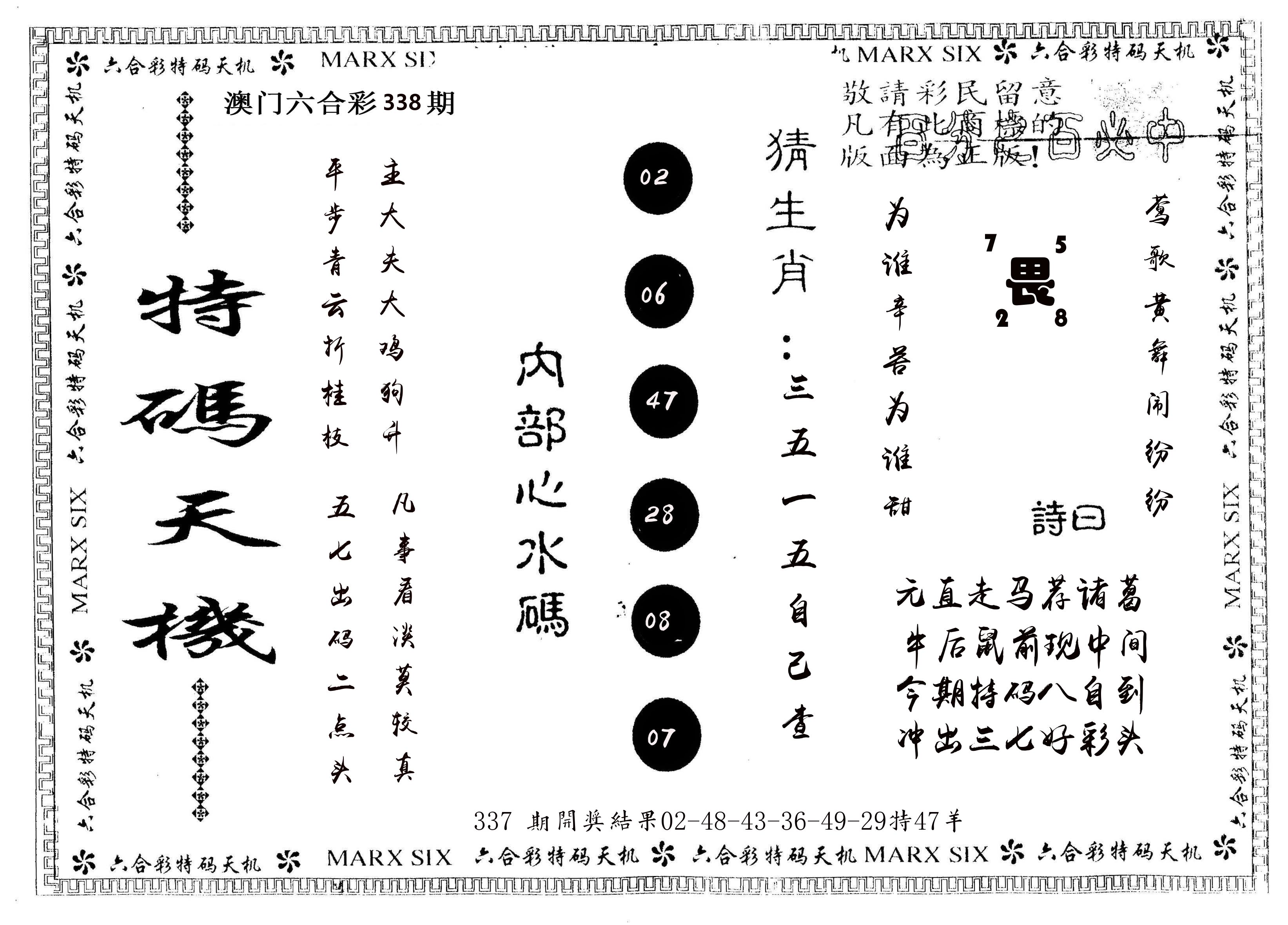 另版特码天机 第338期
