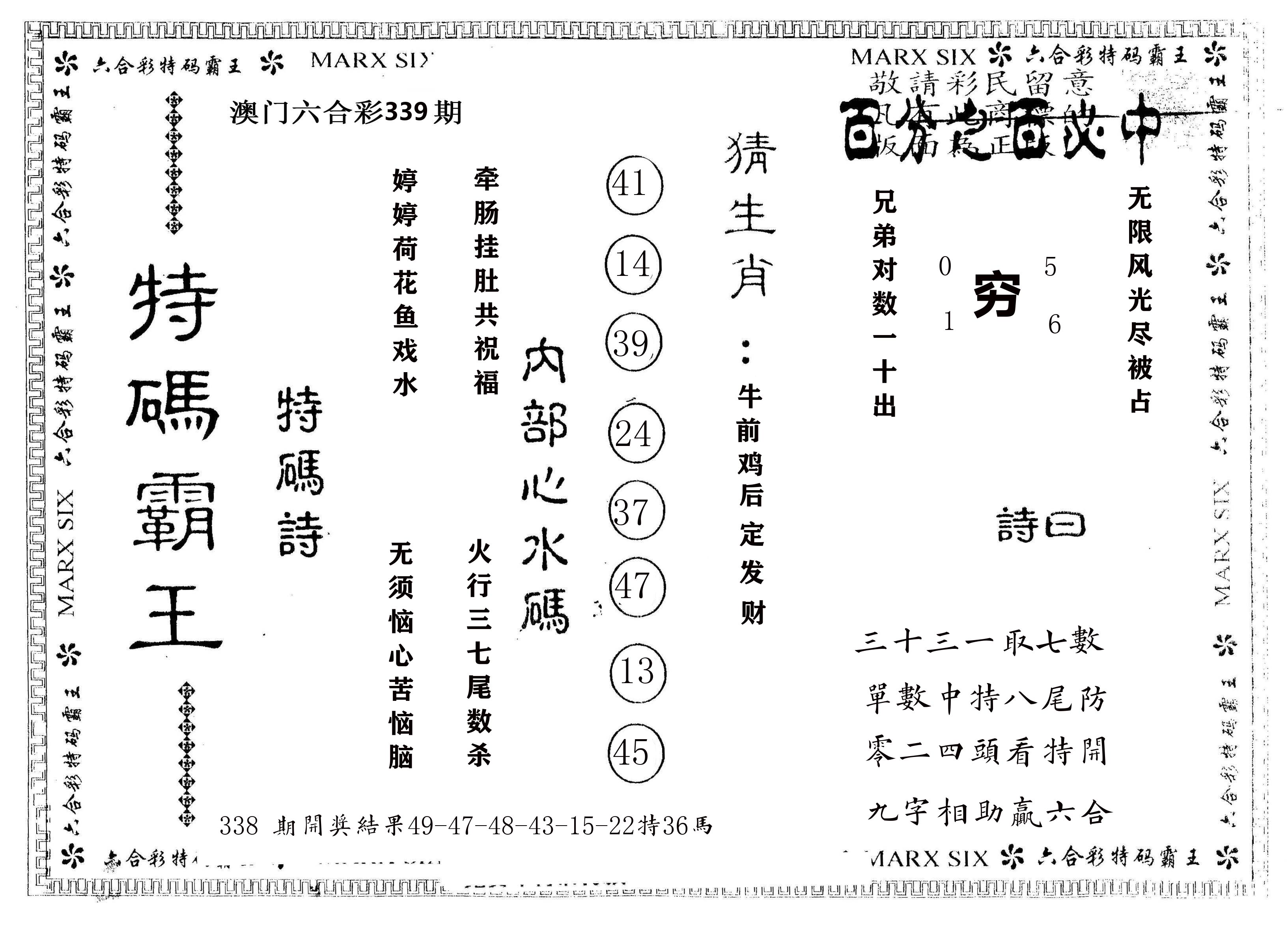 另版特码霸王 第339期