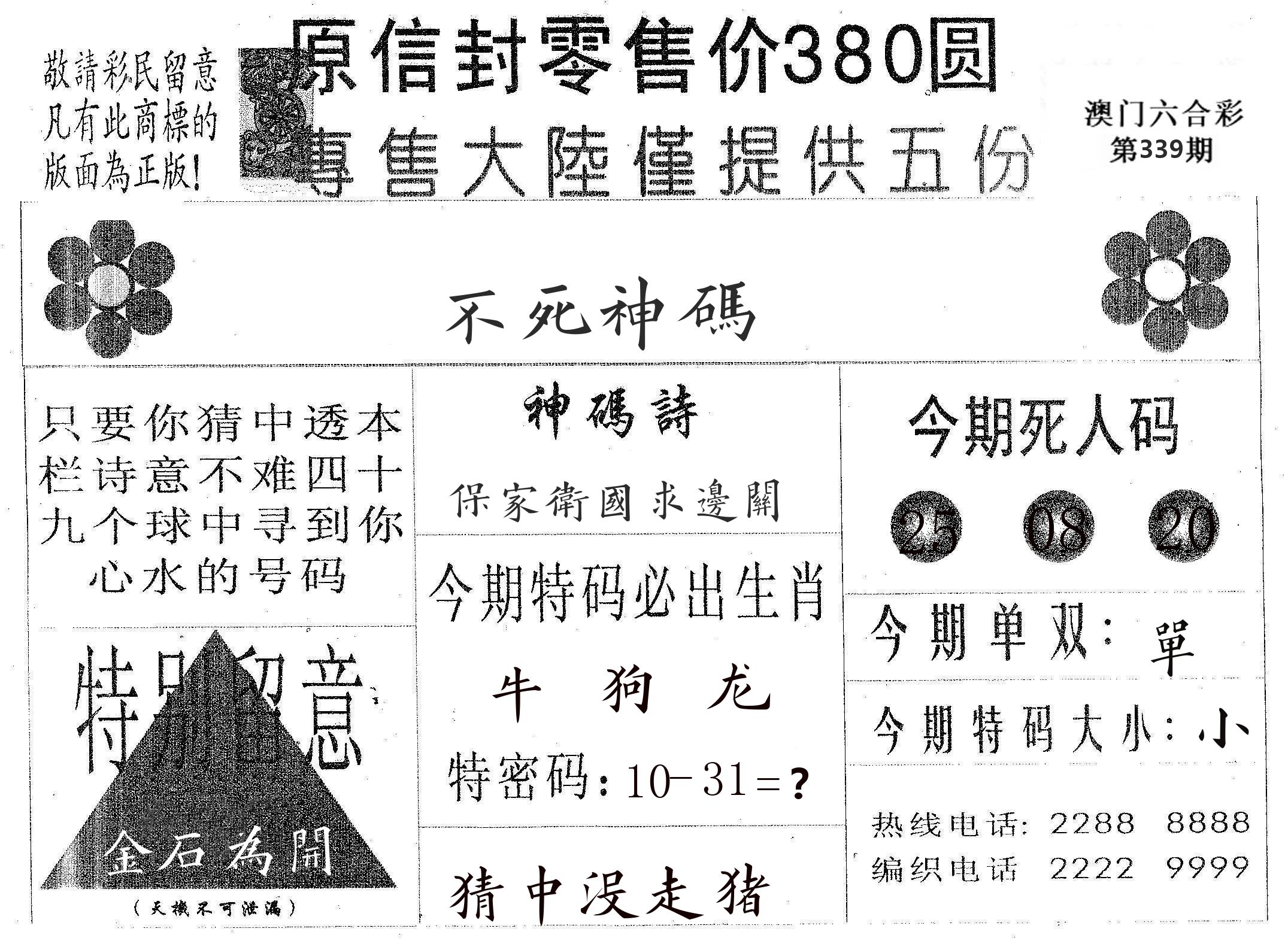 不死码A 第339期