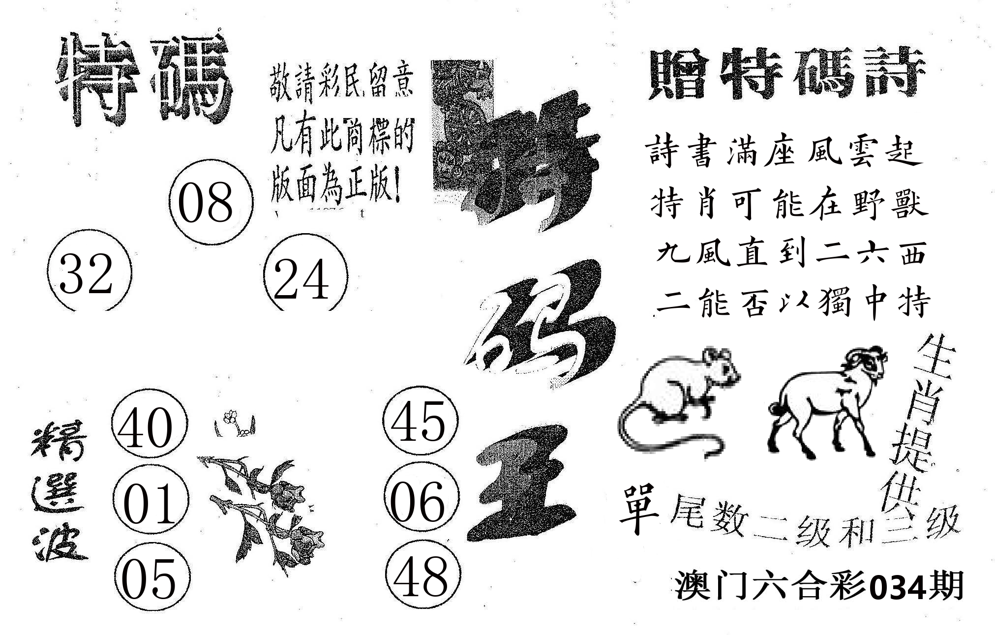 特码王A 第34期