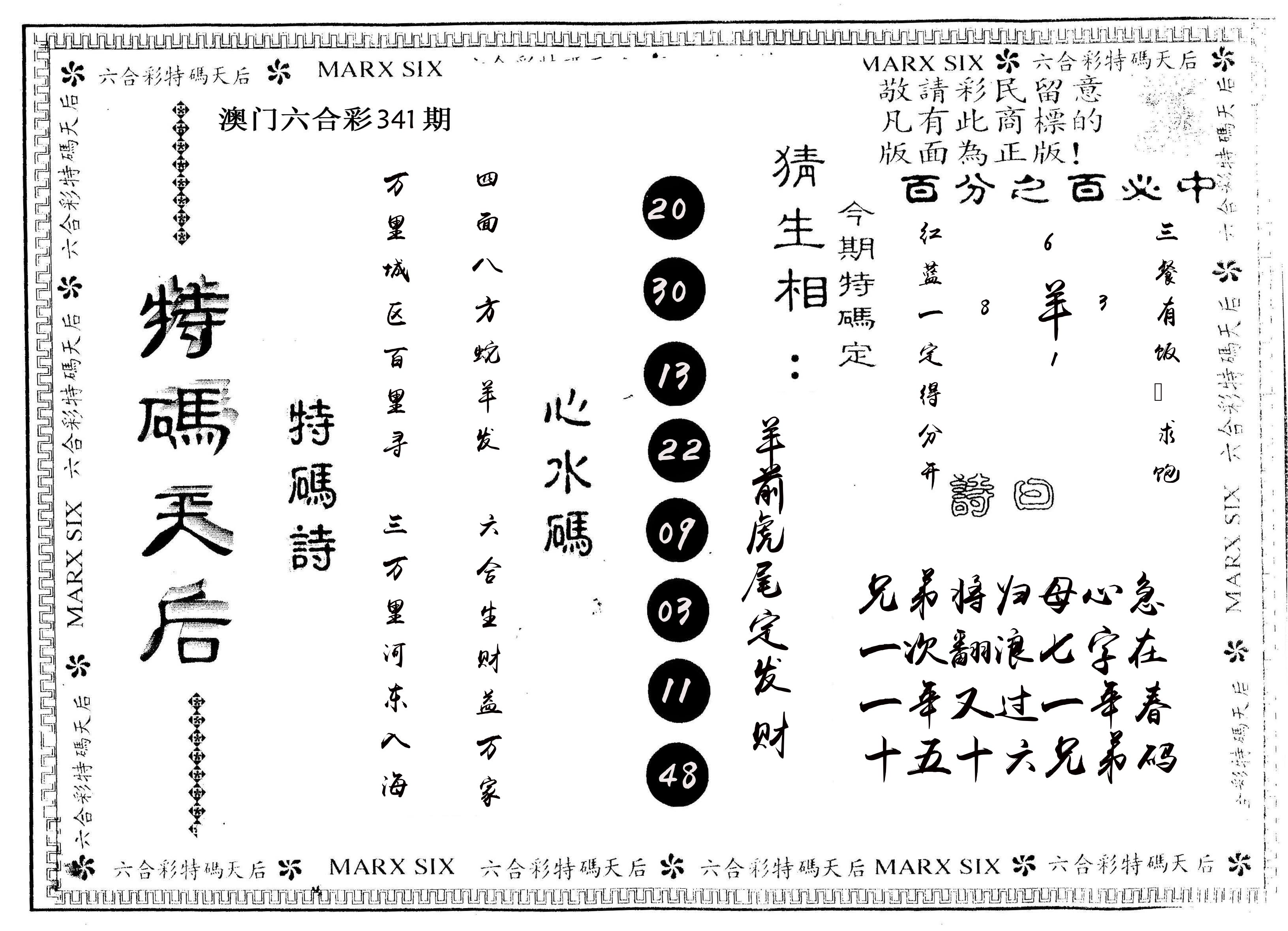 另版特码天后 第341期