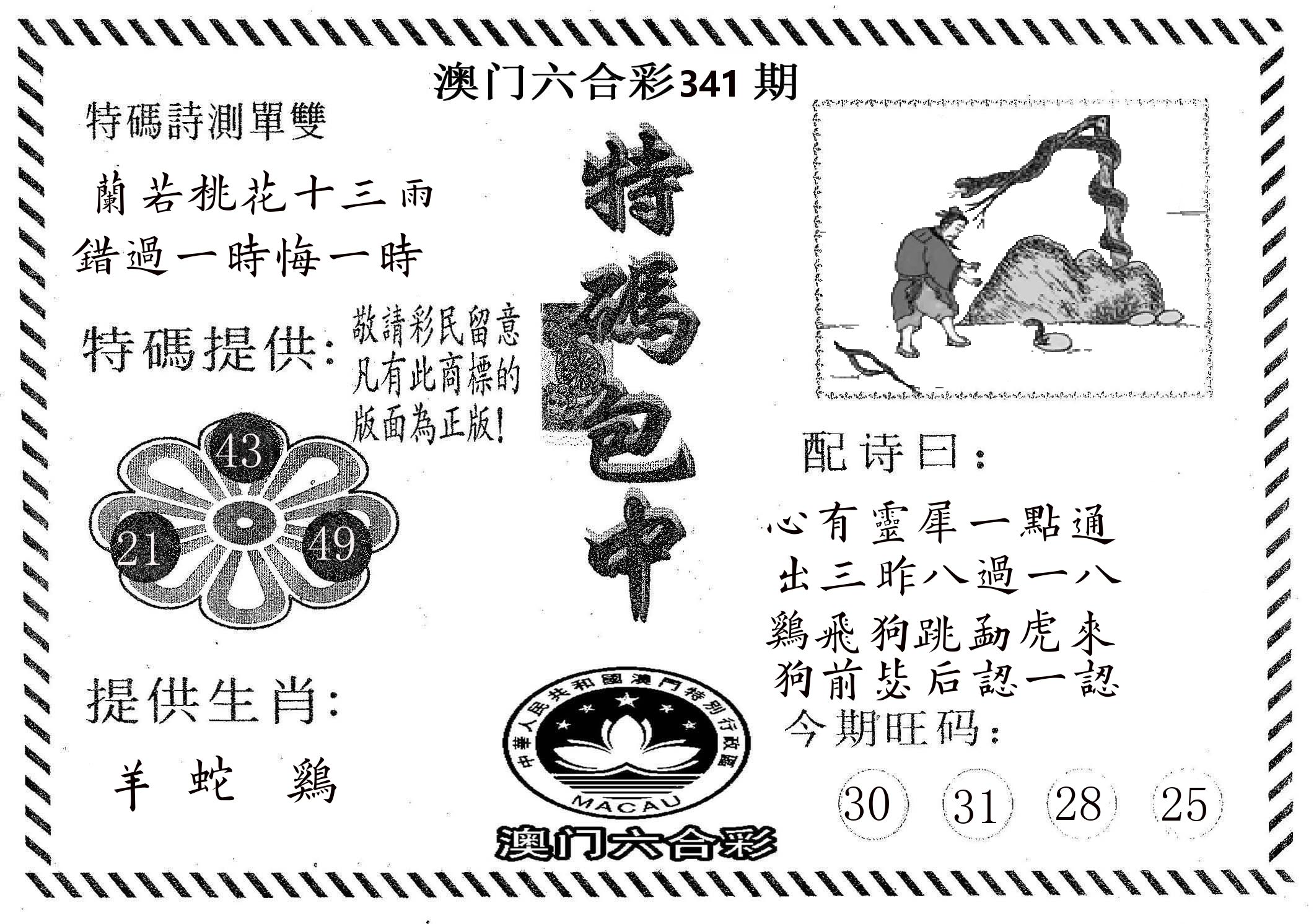 特码包中 第341期