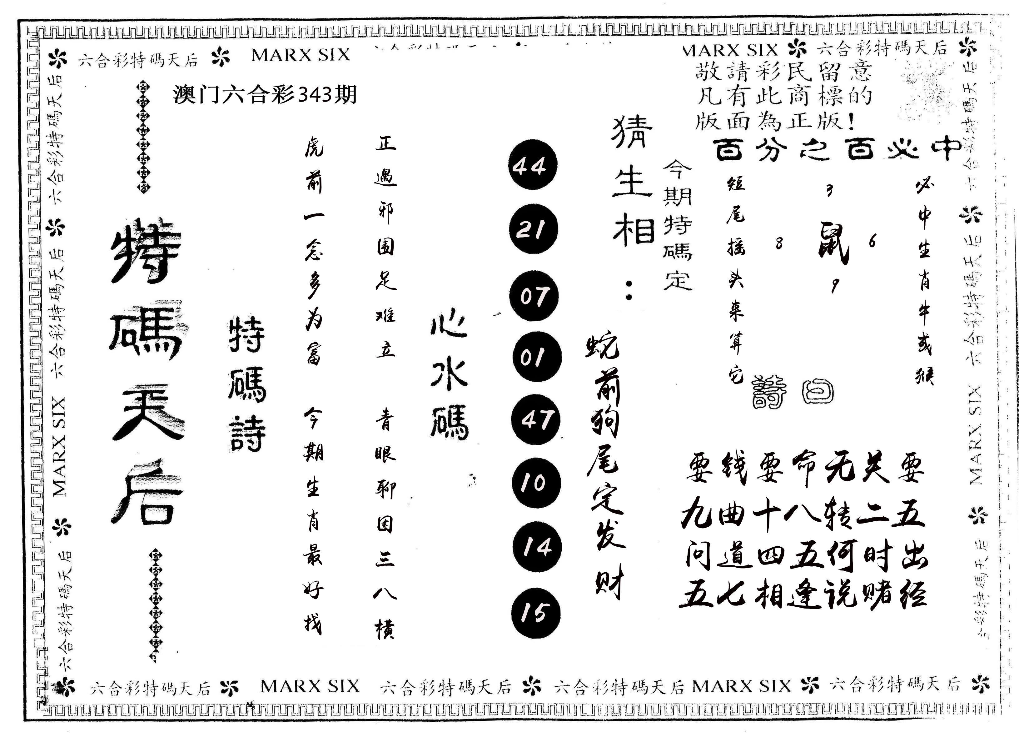 另版特码天后 第343期