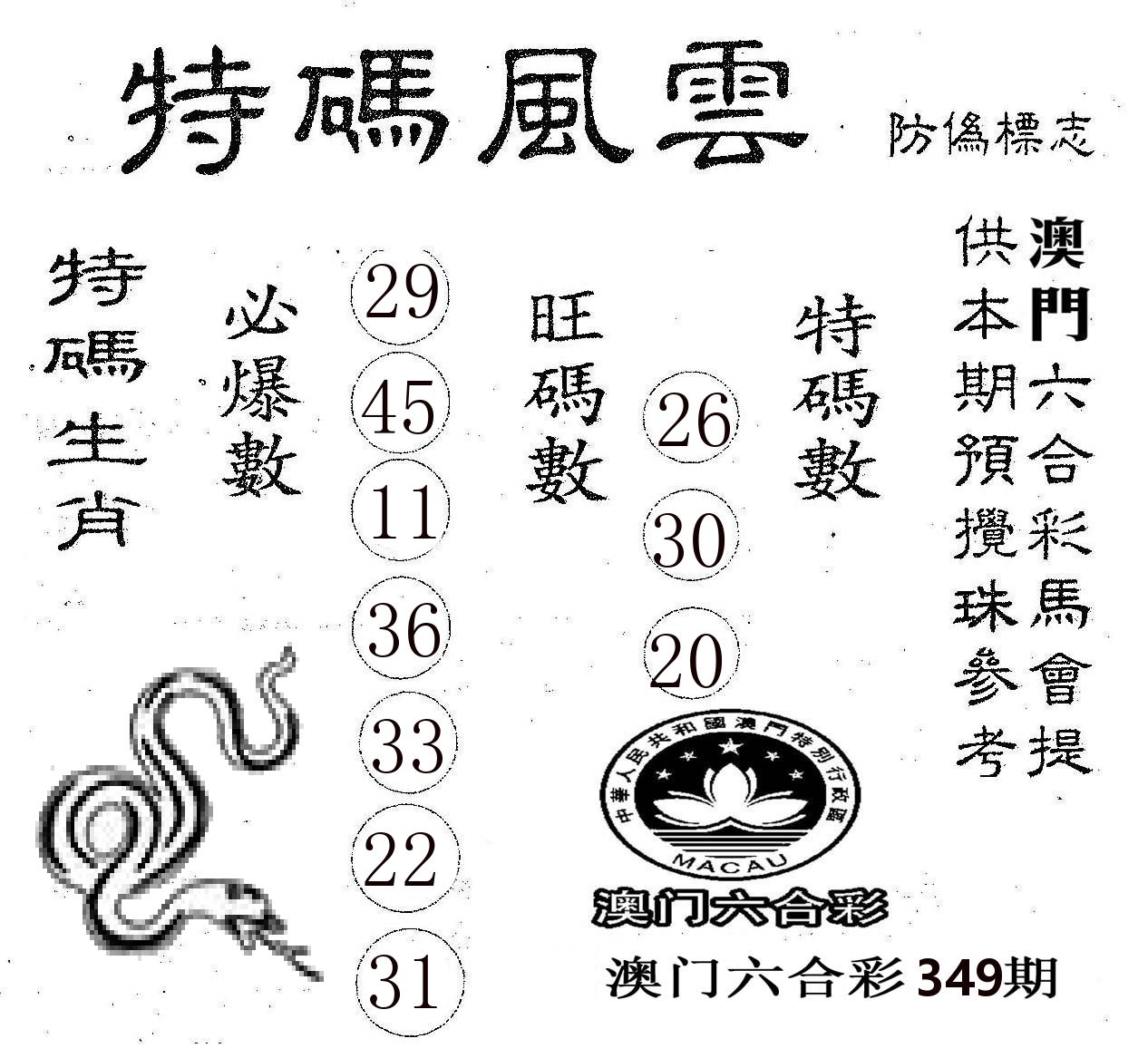 特码风云 第349期