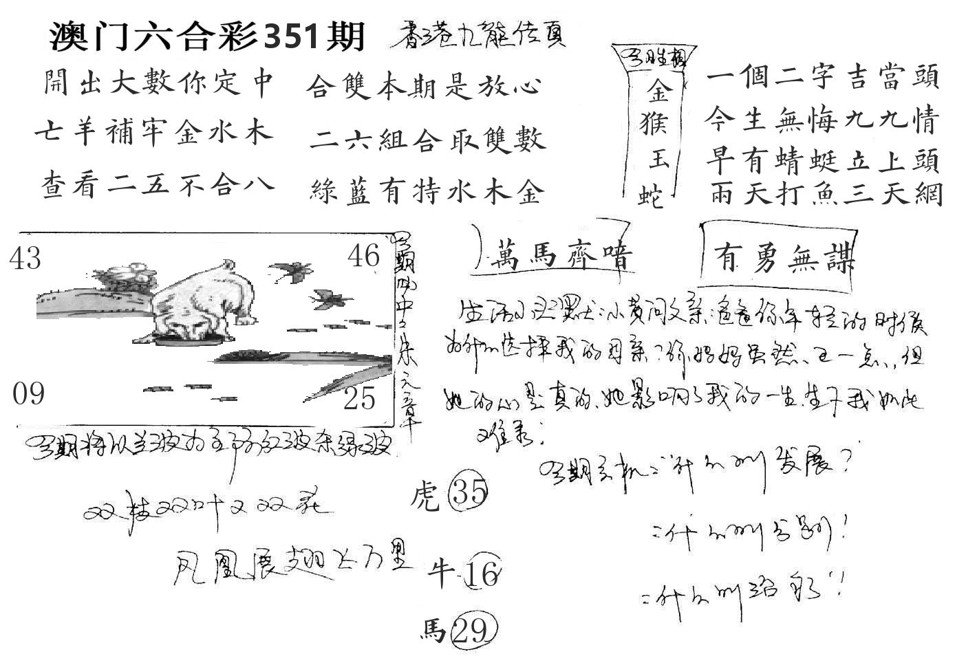 澳门手写九龙 第351期