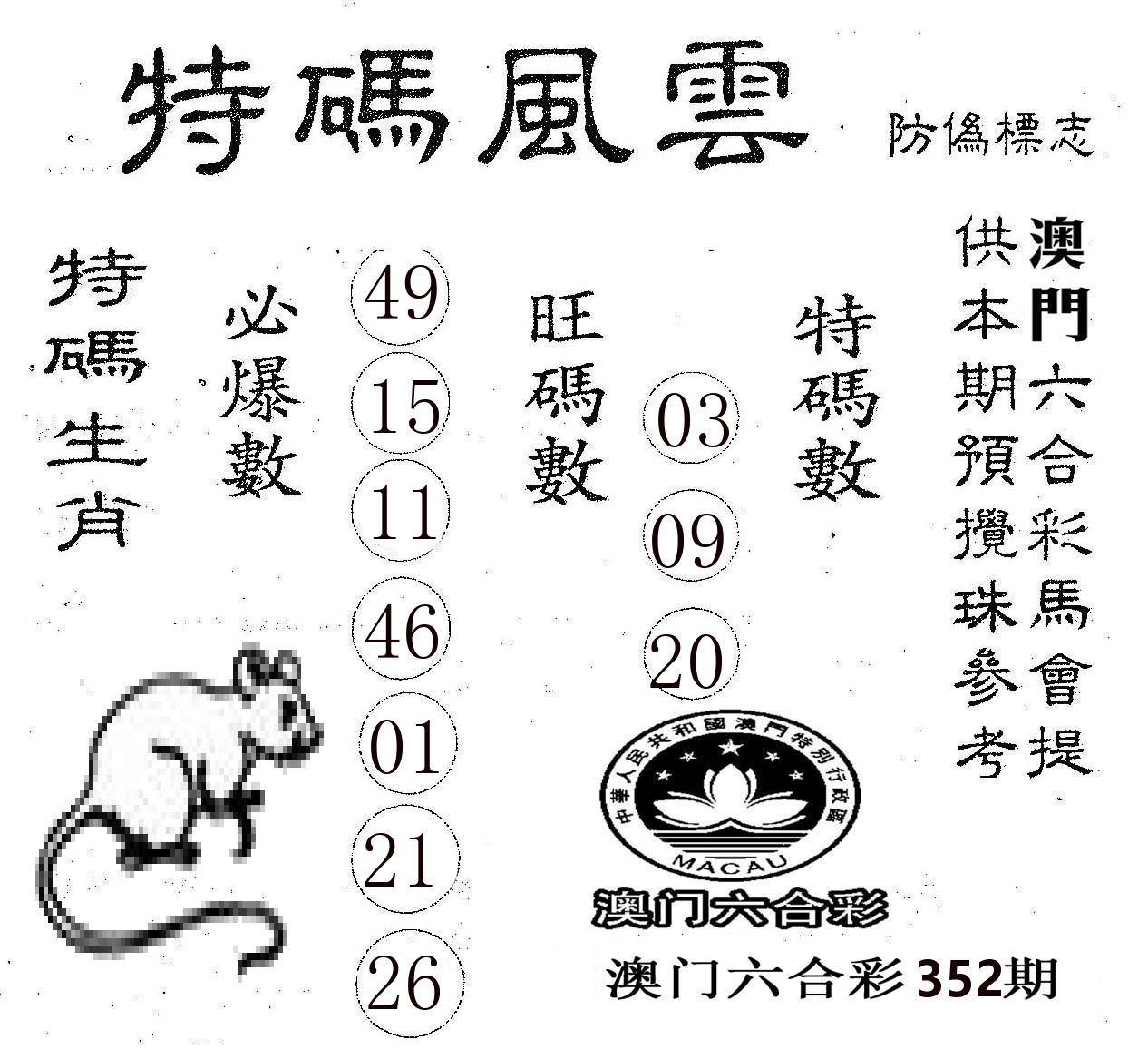 特码风云 第352期