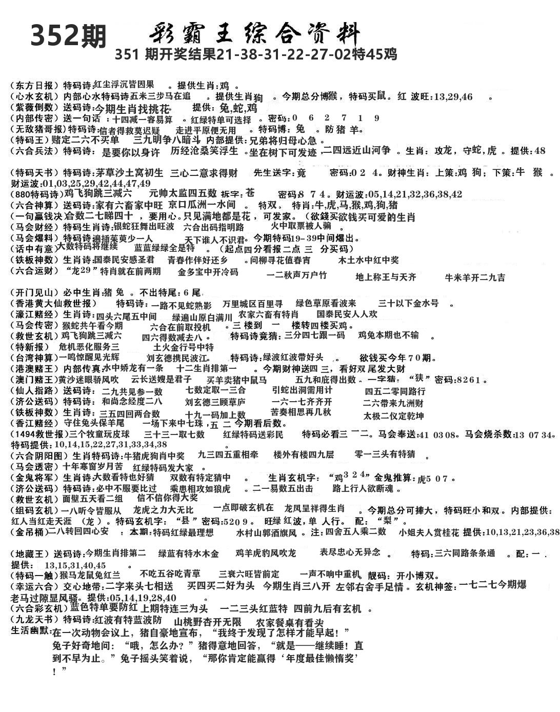 澳门综合资料 第352期