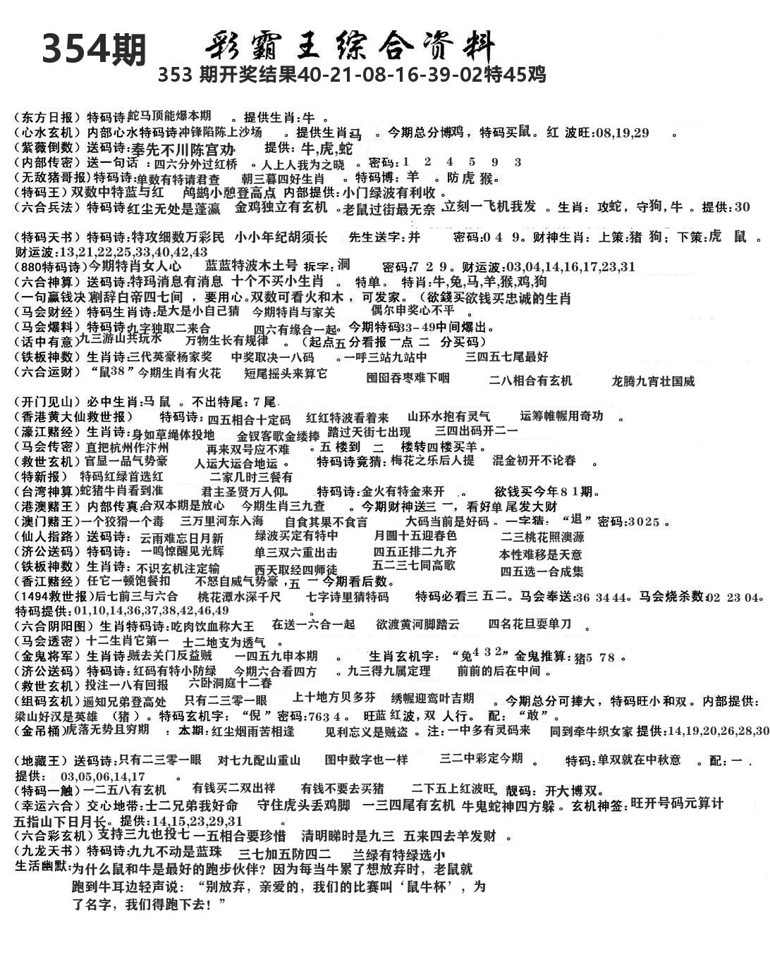 澳门综合资料 第354期