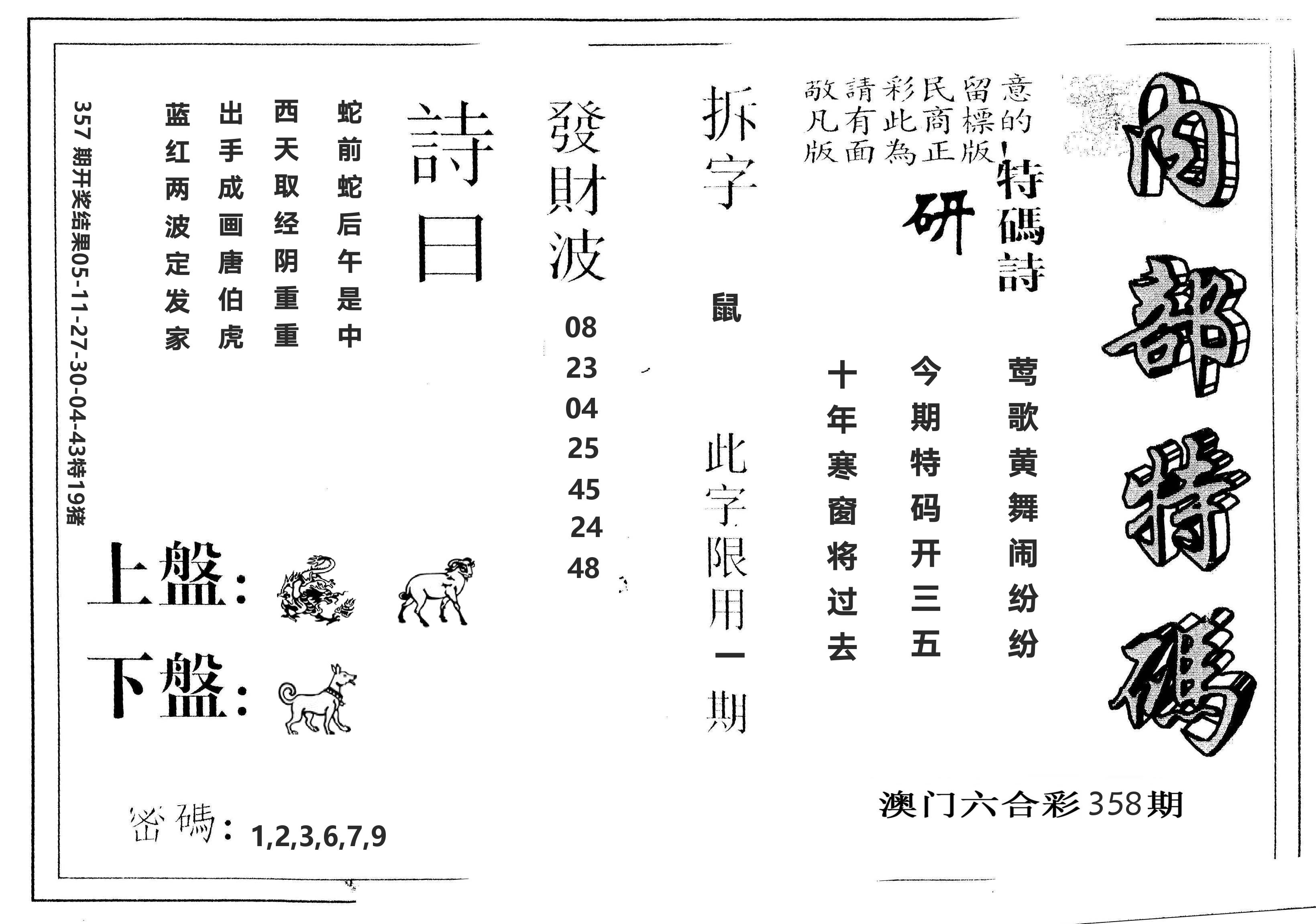 另版内部特码 第358期
