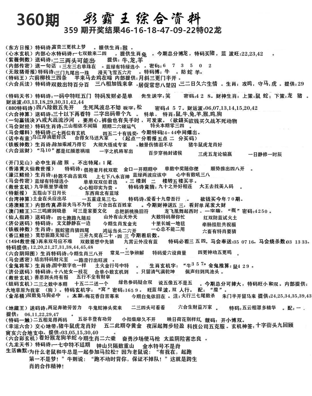 澳门综合资料 第360期