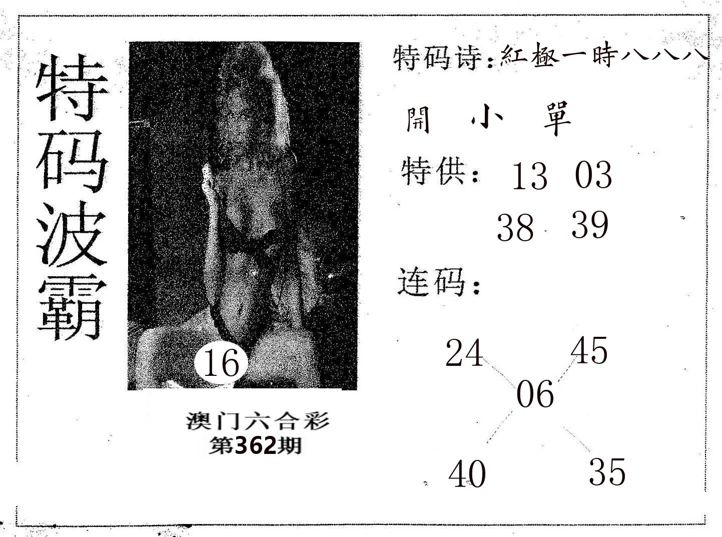 特码波霸 第362期