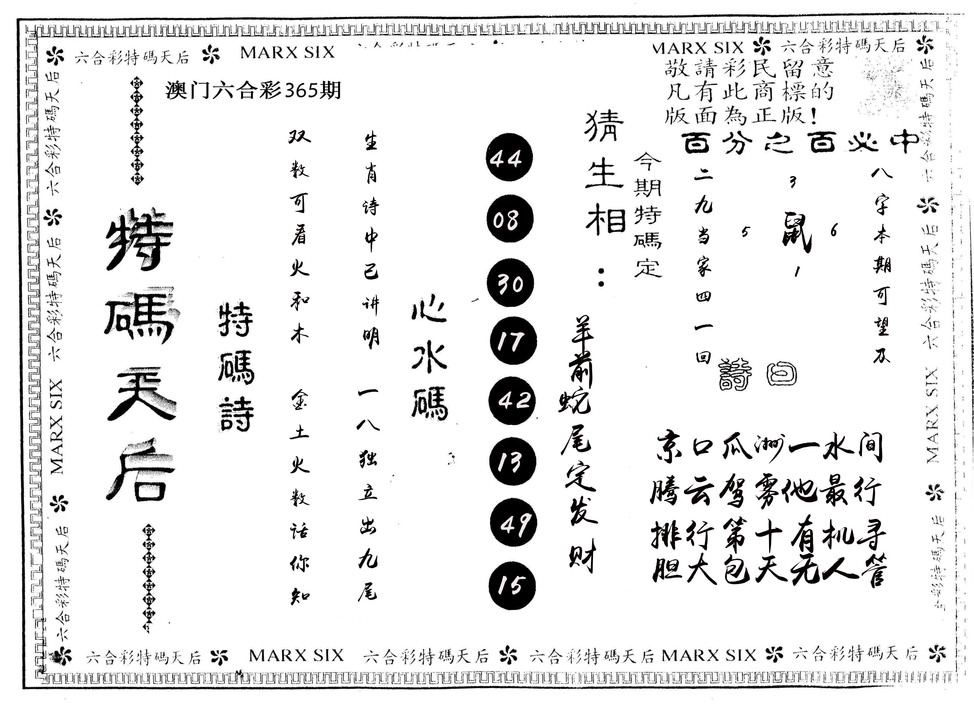 另版特码天后 第365期
