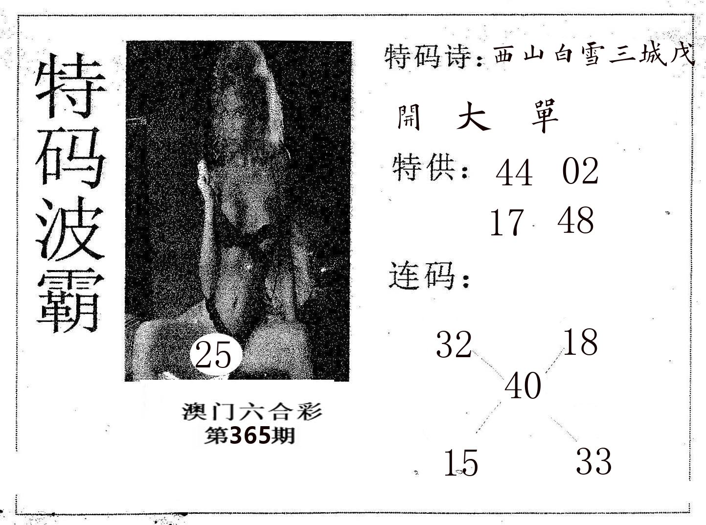 特码波霸 第365期