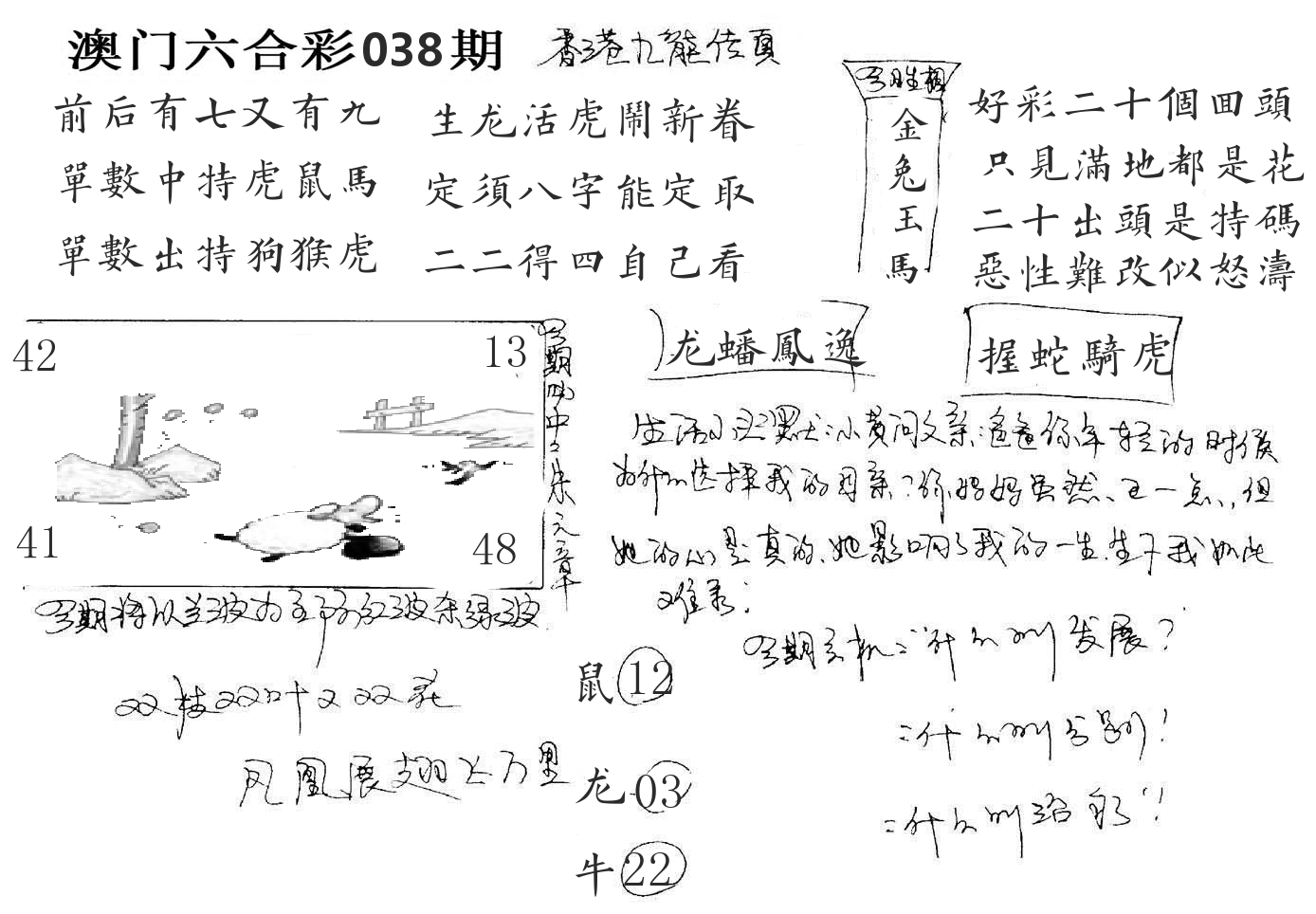 澳门手写九龙 第38期