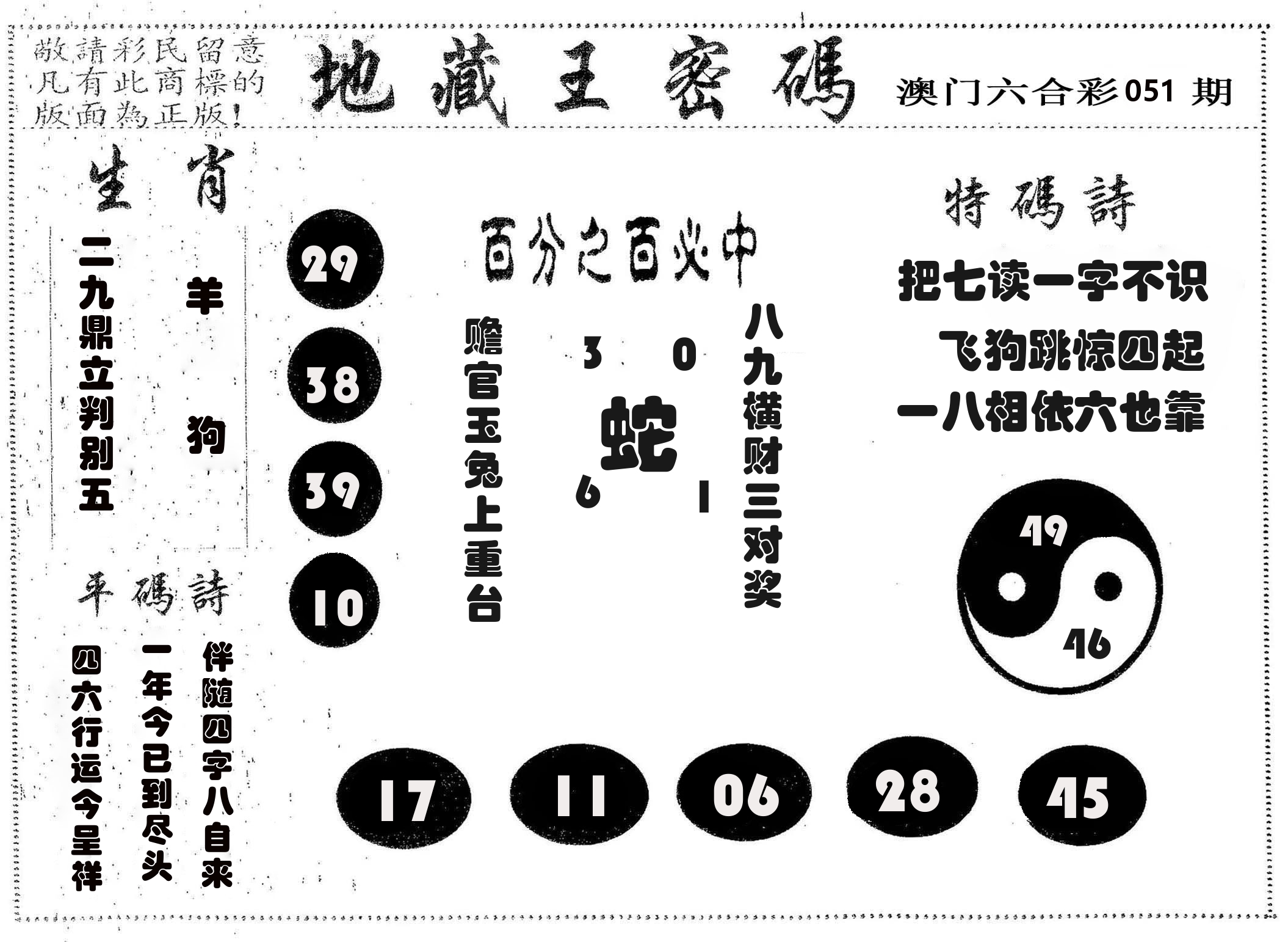 地藏王密码 第51期
