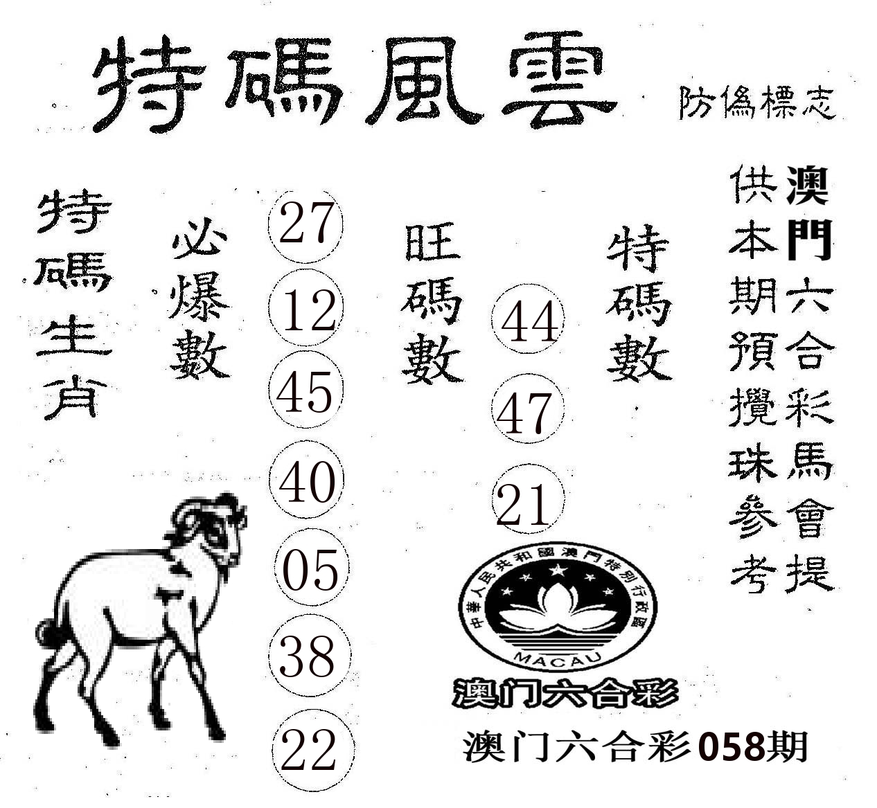 特码风云 第58期