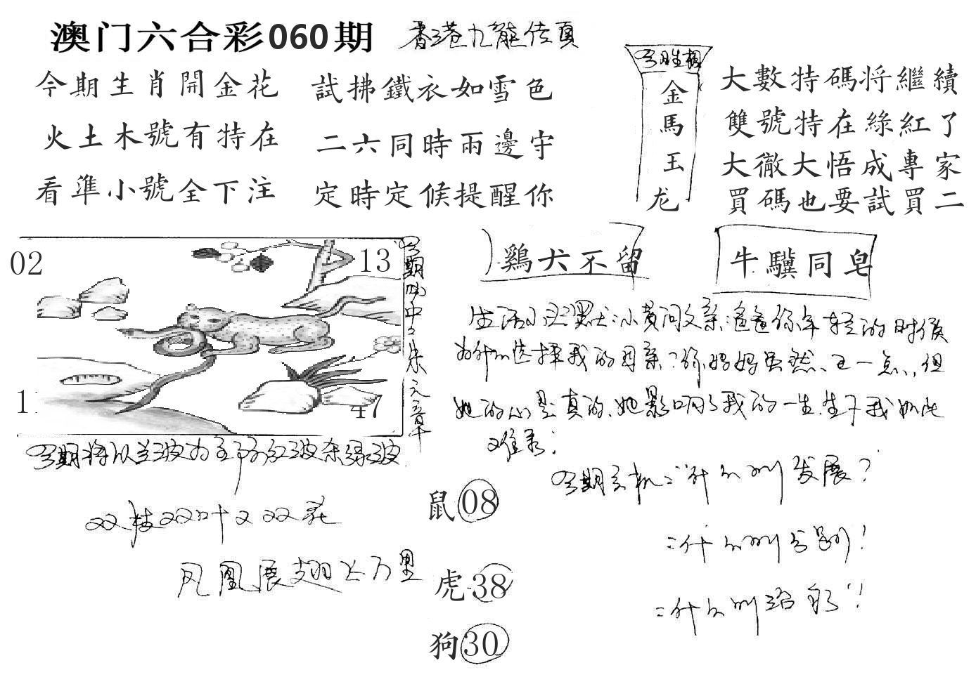 澳门手写九龙 第60期
