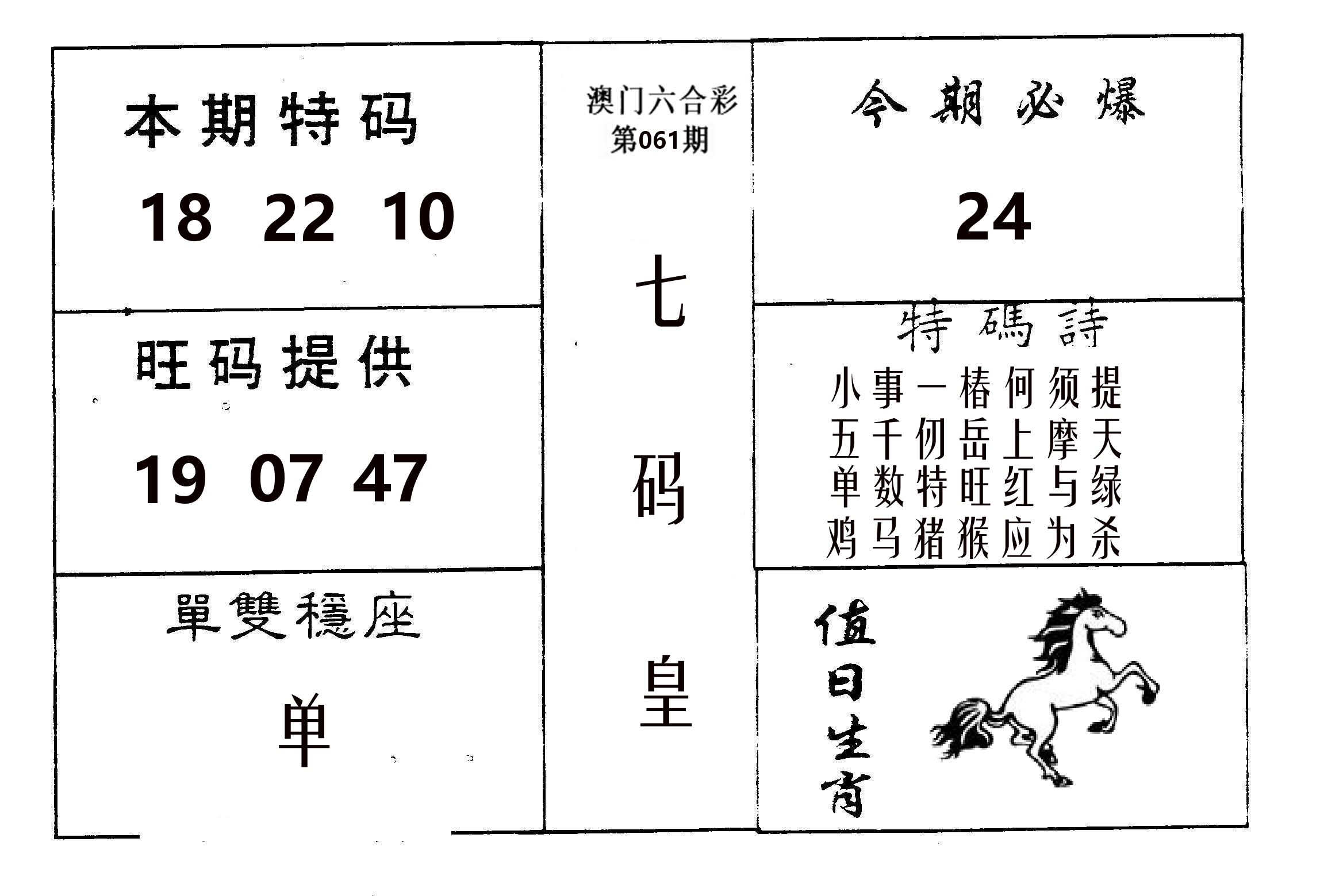 七码皇 第61期