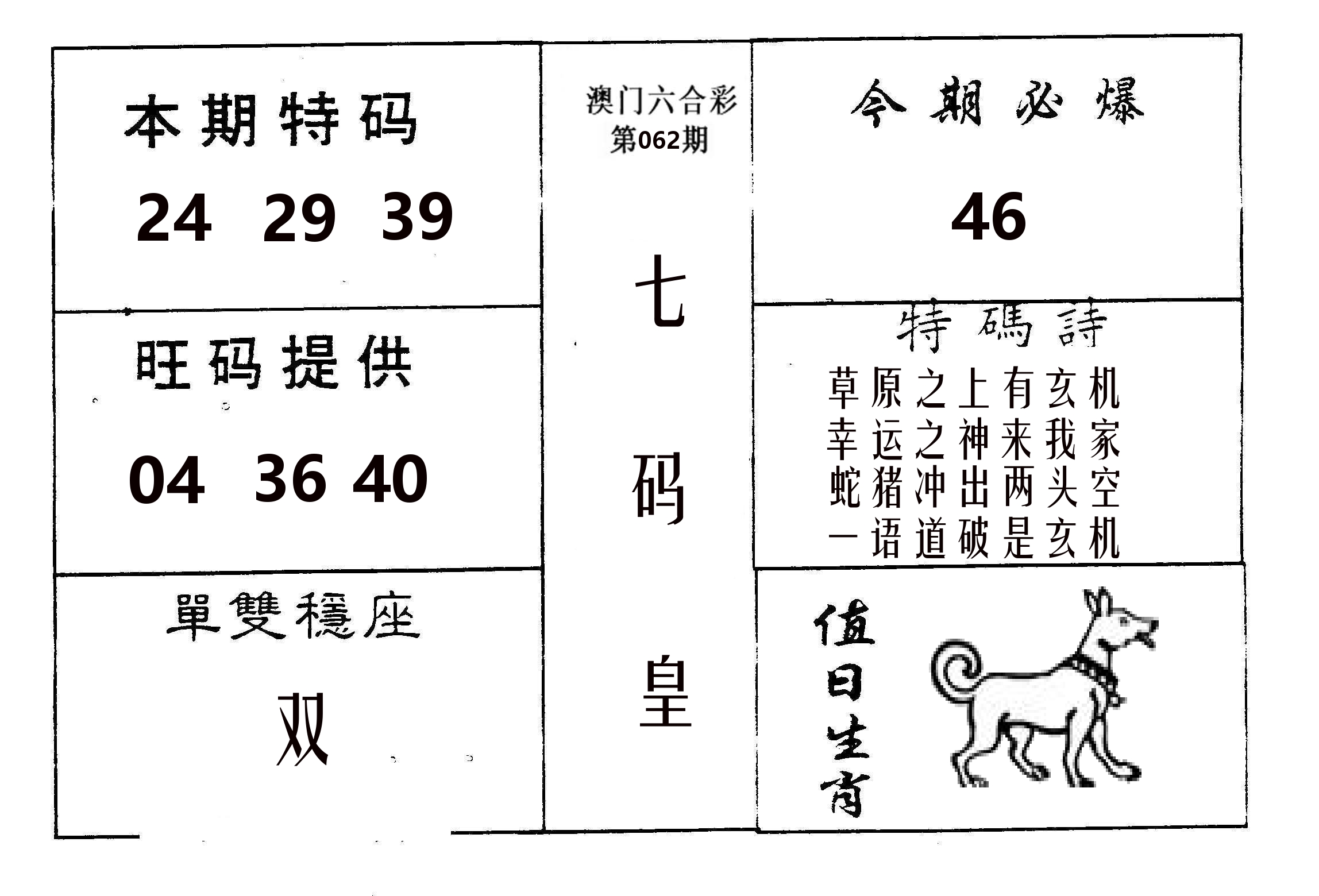 七码皇 第62期