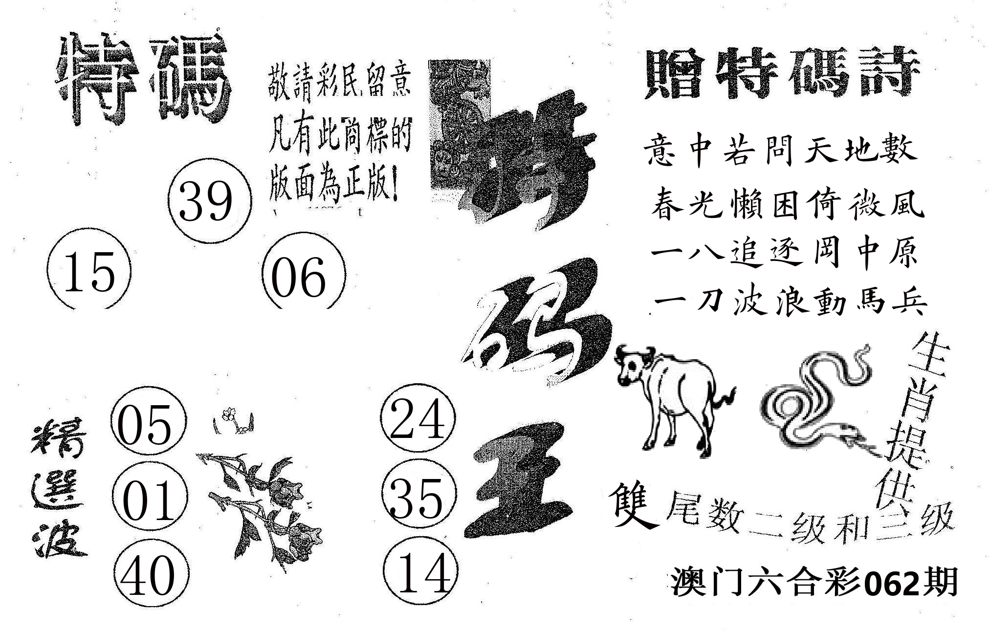特码王A 第62期