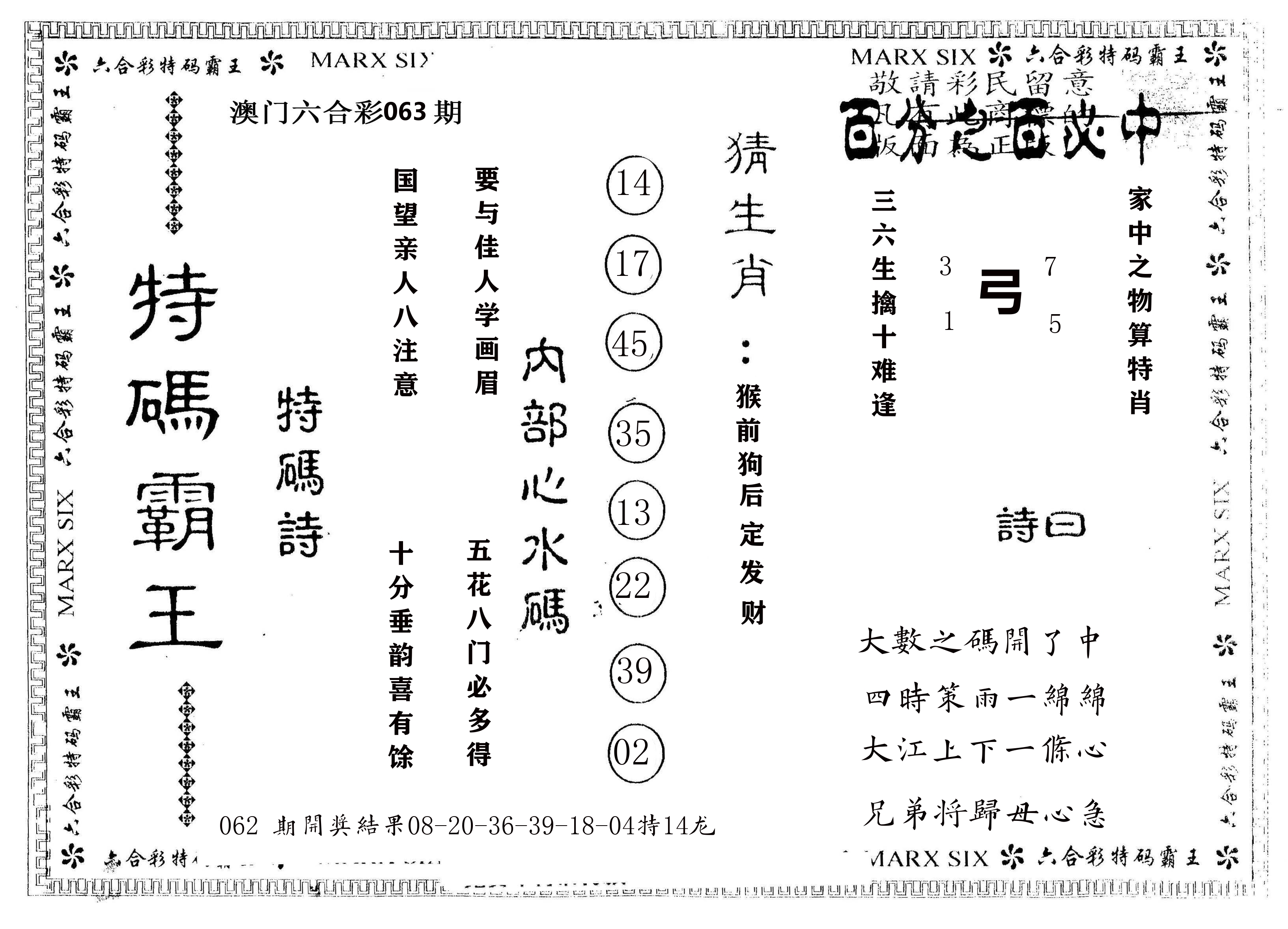 另版特码霸王 第63期