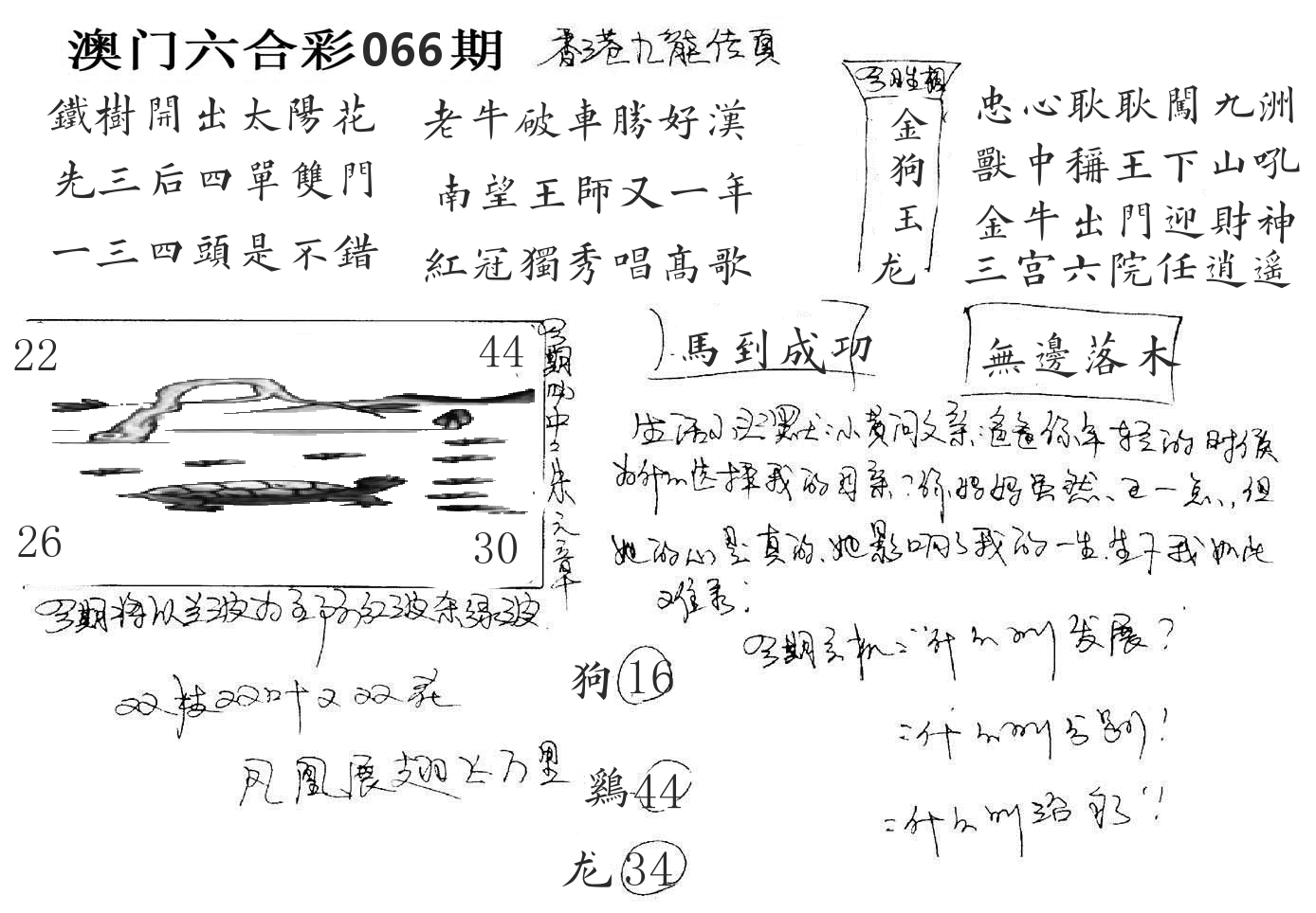 澳门手写九龙 第66期