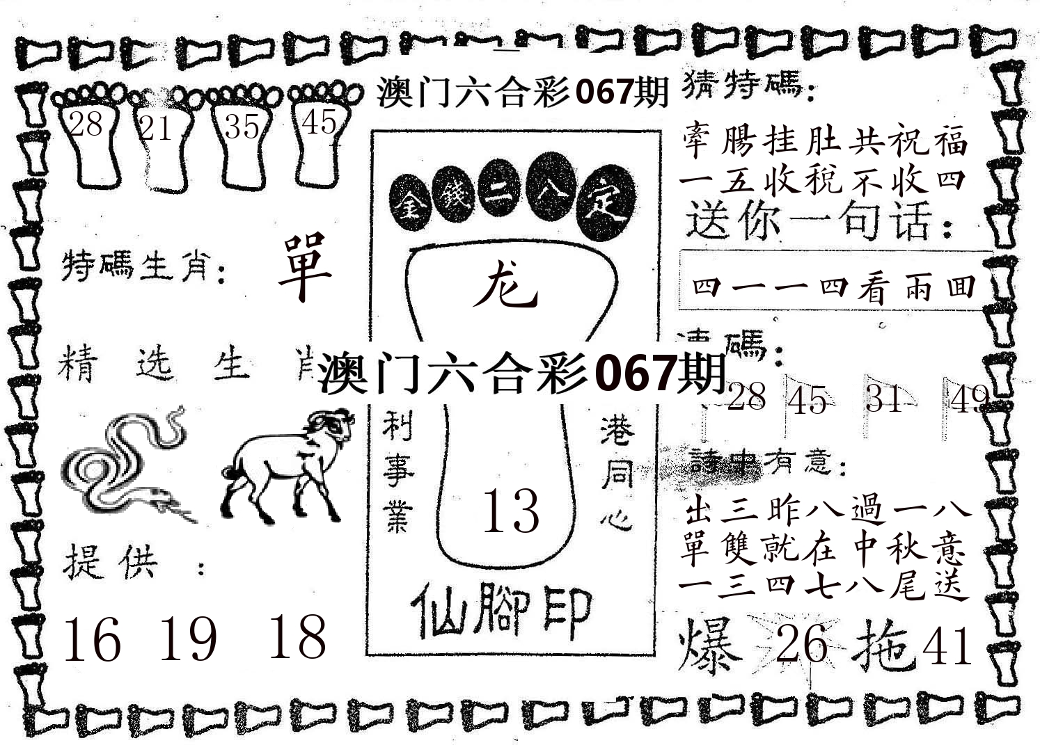 仙脚印 第67期