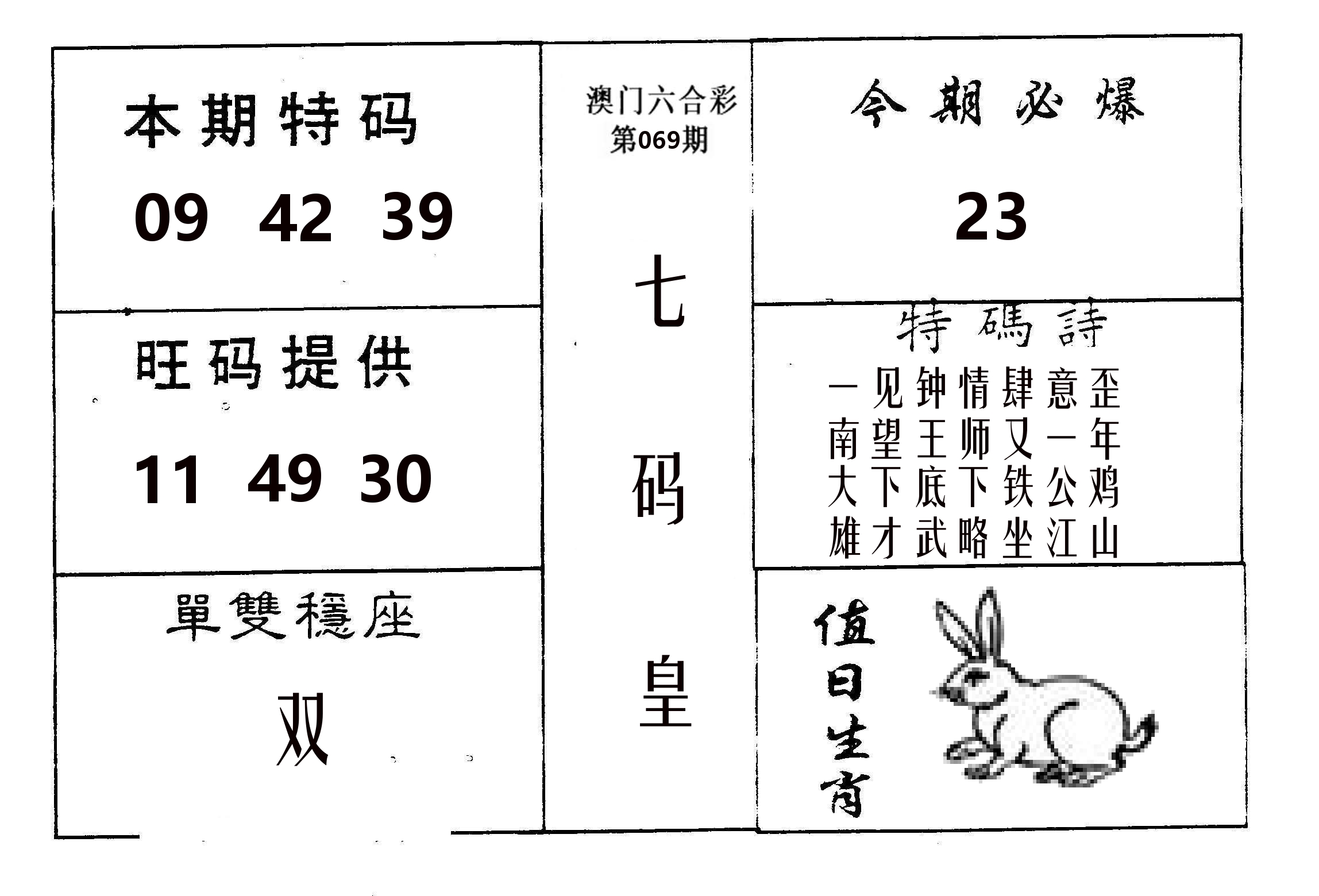 七码皇 第69期