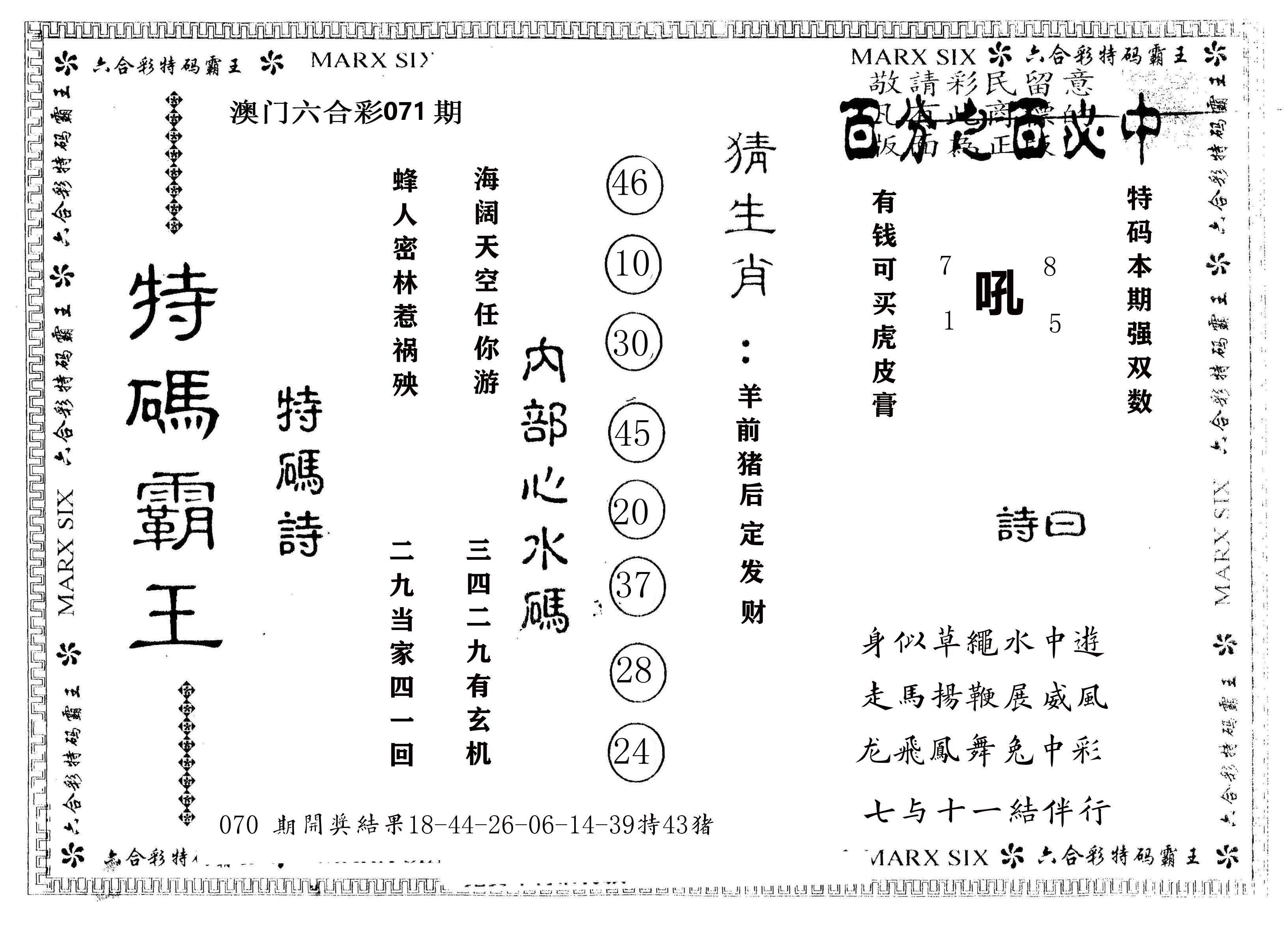 另版特码霸王 第71期