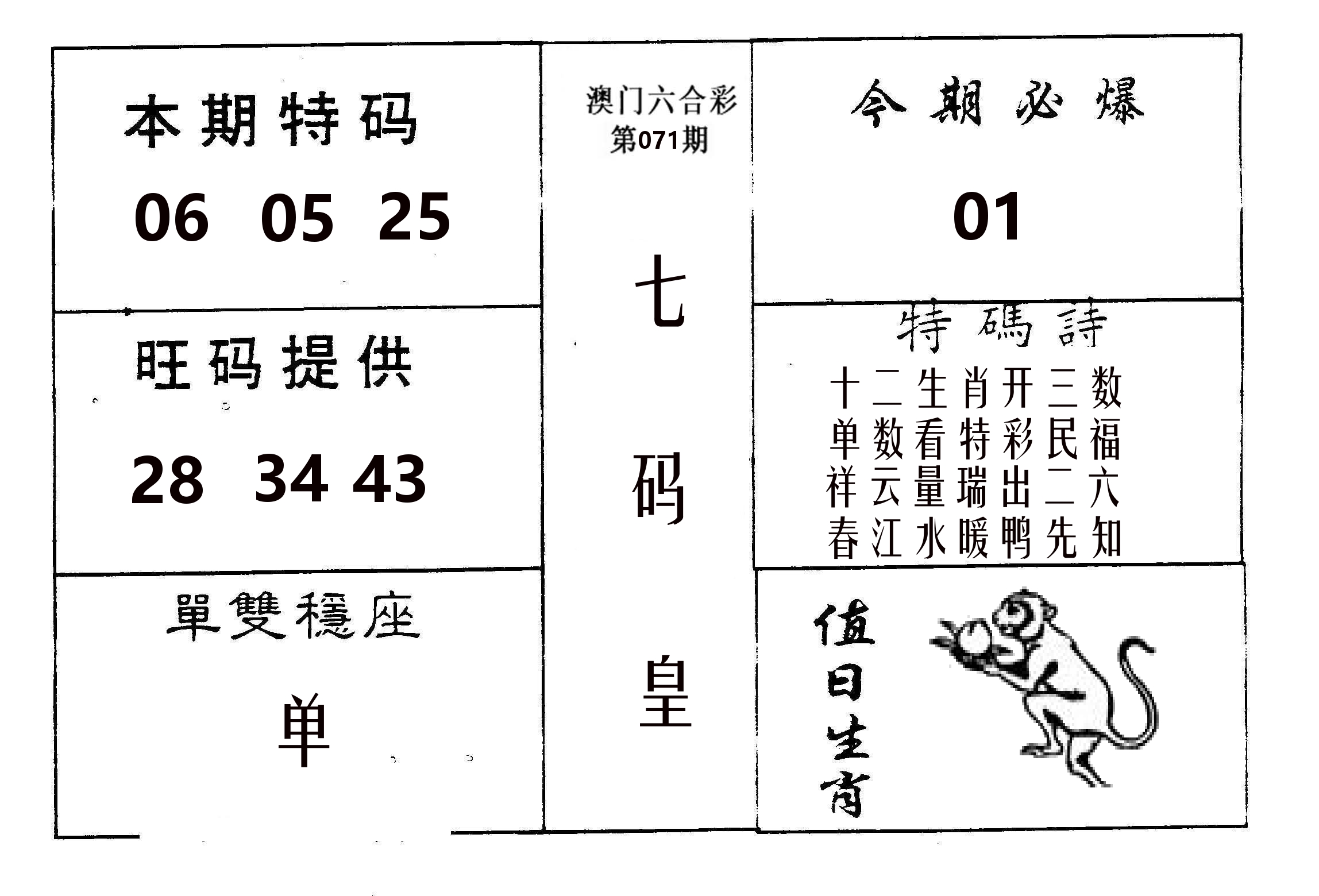 七码皇 第71期
