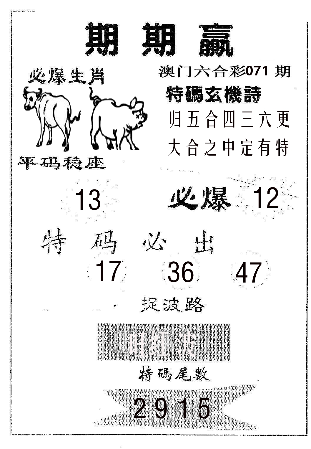 期期赢 第71期