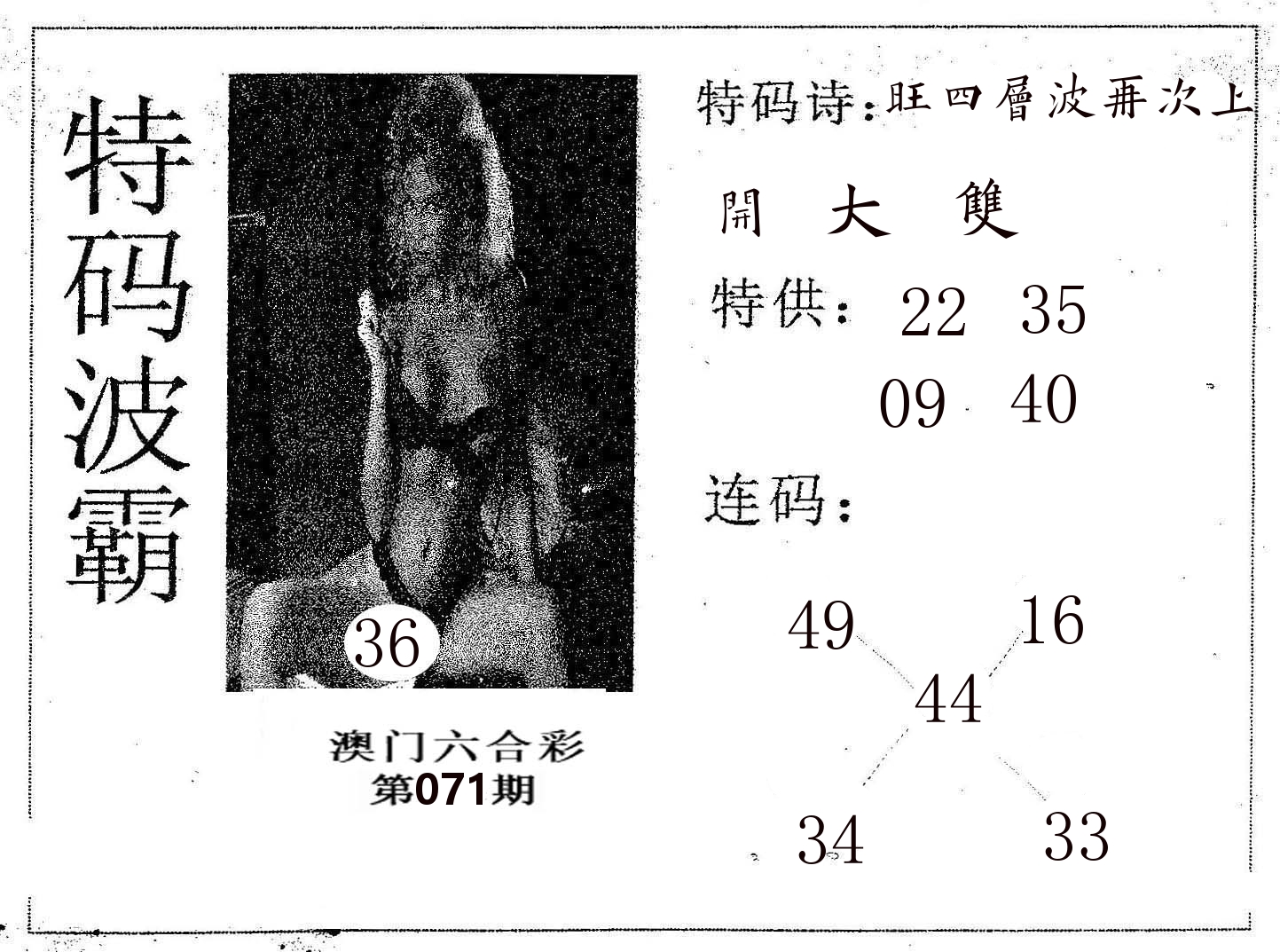 特码波霸 第71期