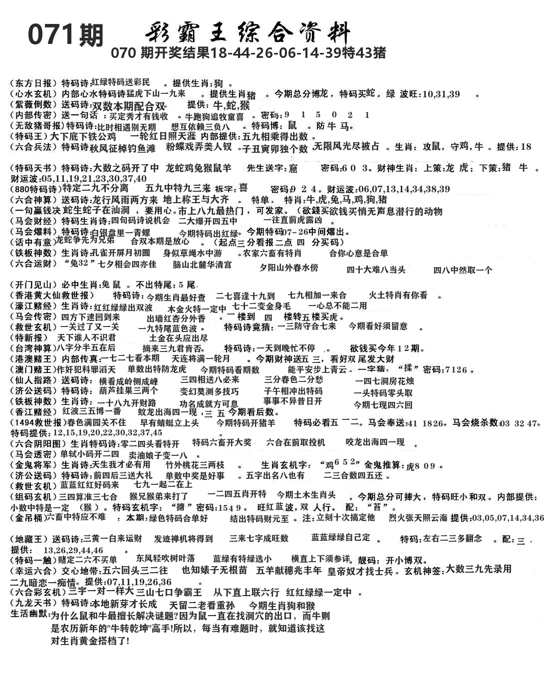 澳门综合资料 第71期