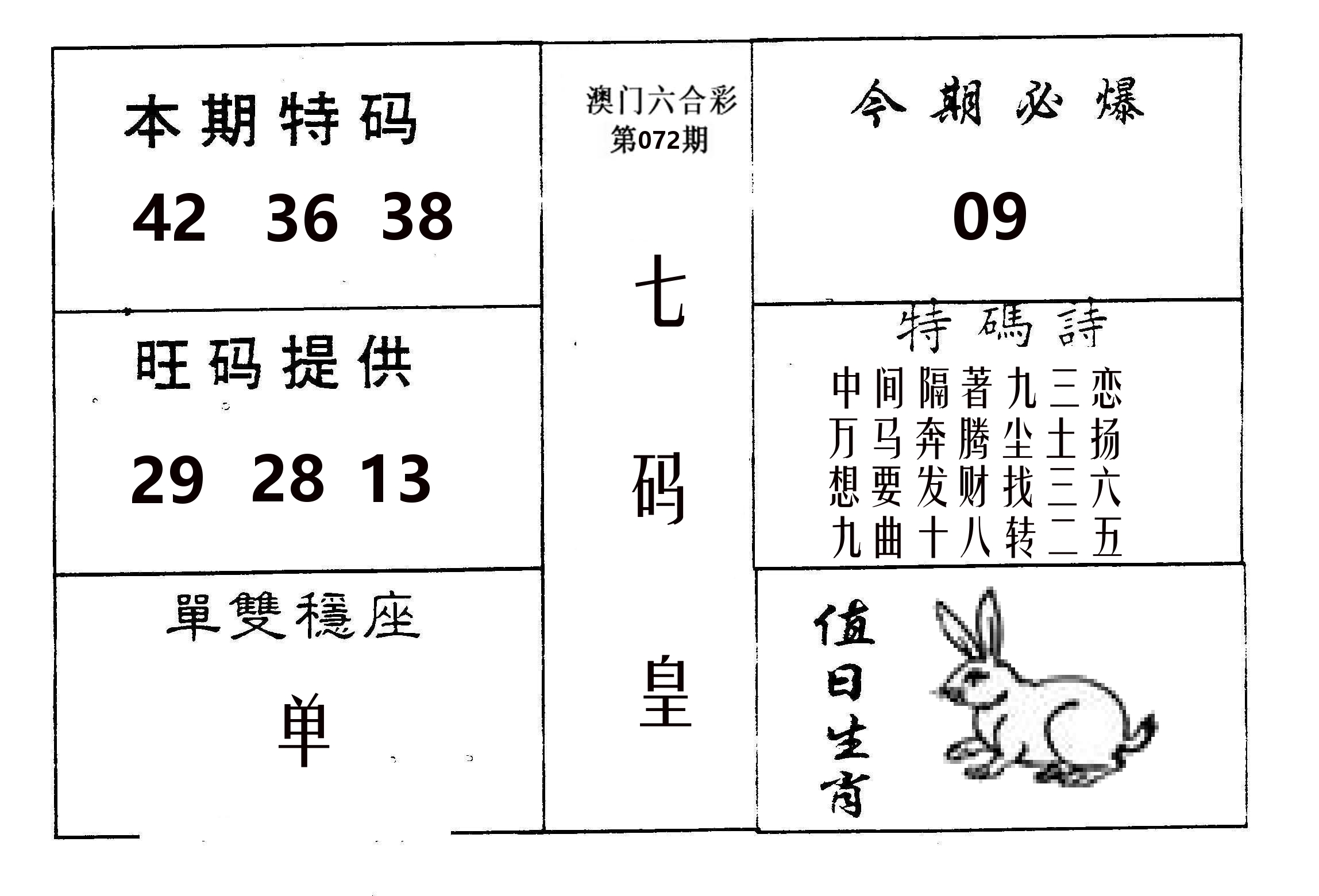 七码皇 第72期