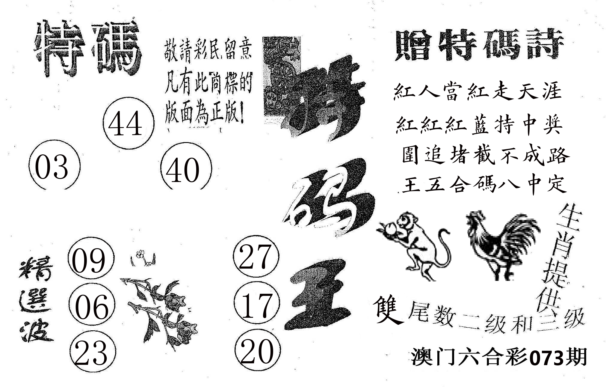 特码王A 第73期