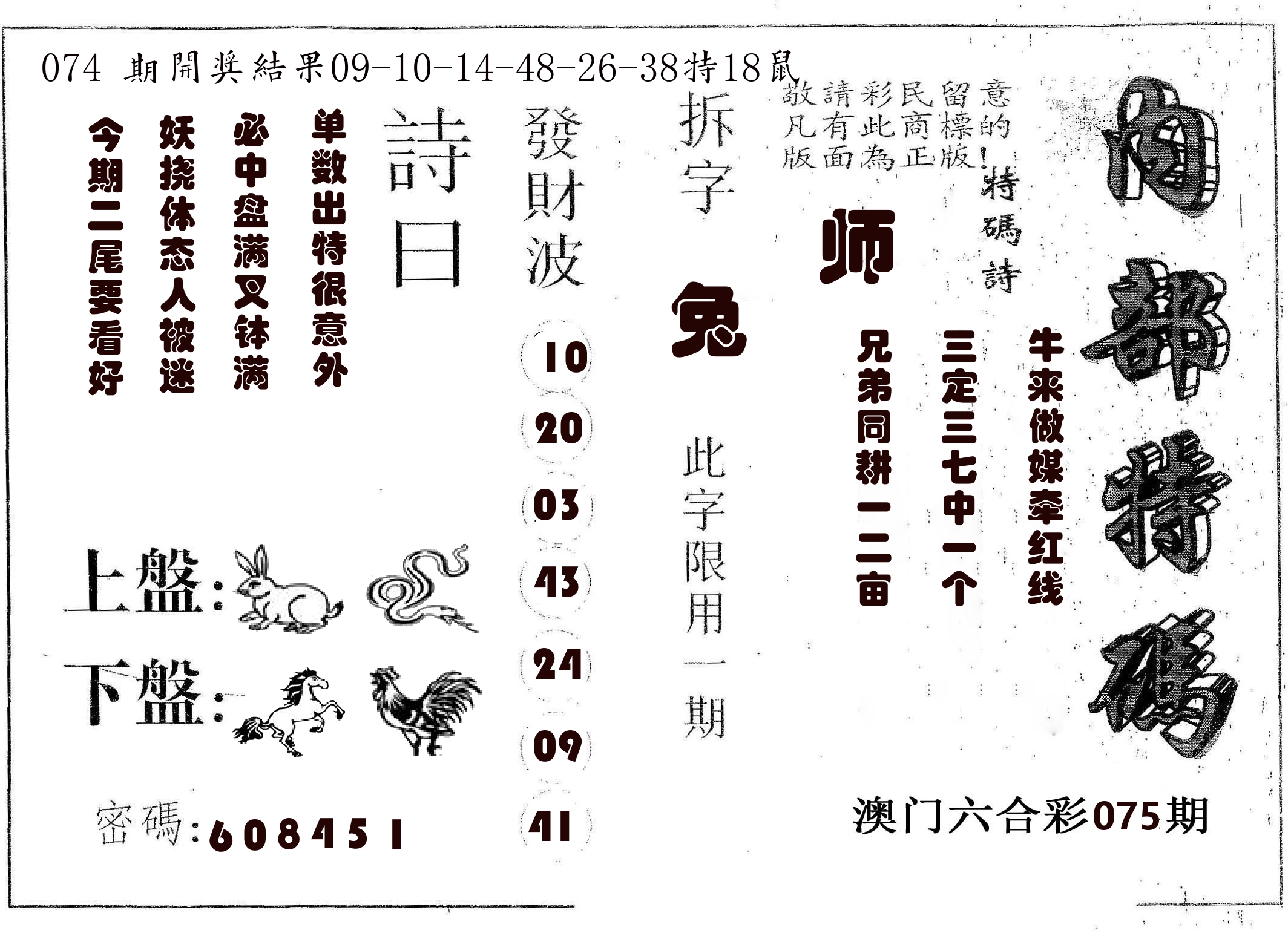 内部特码 第75期