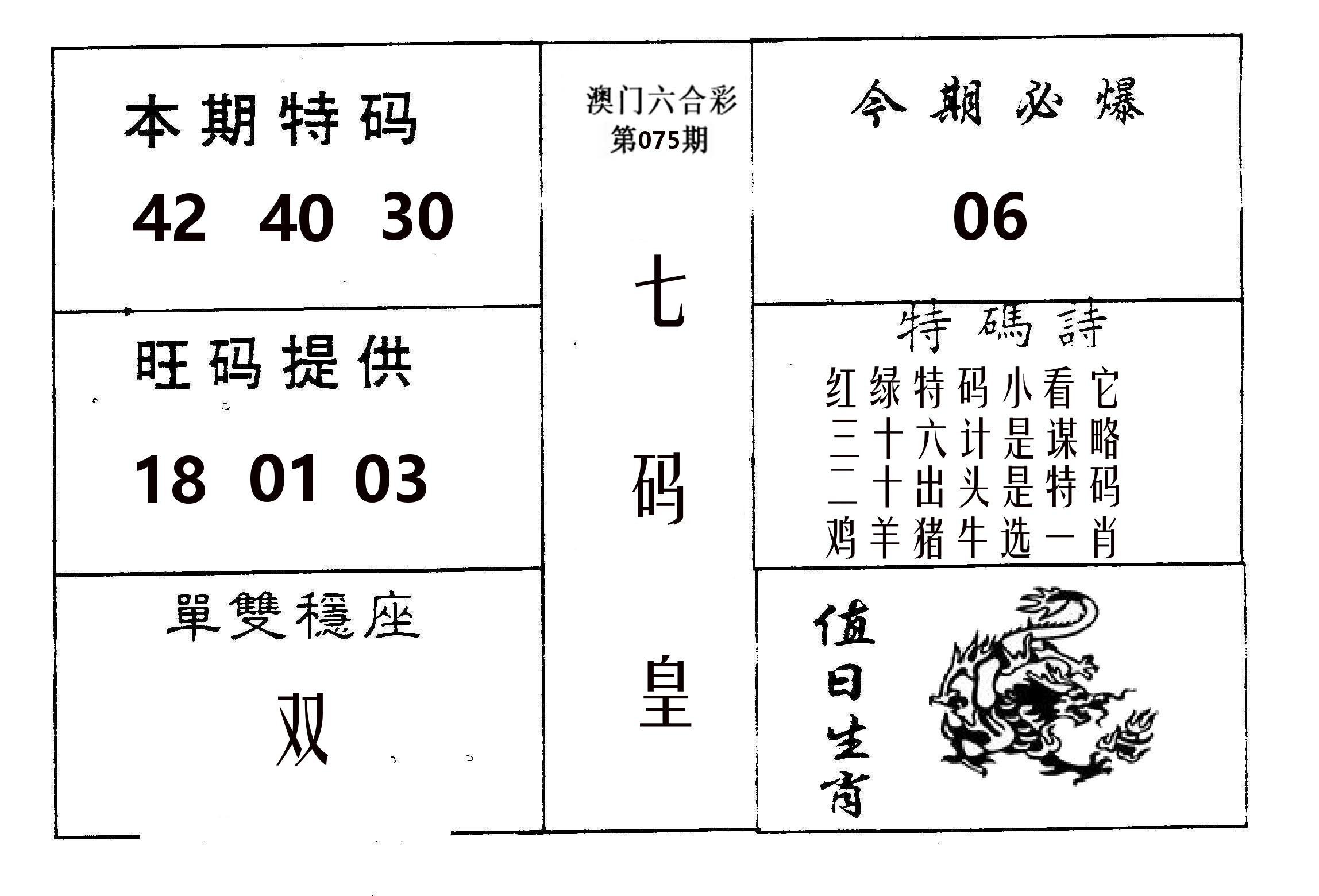 七码皇 第75期