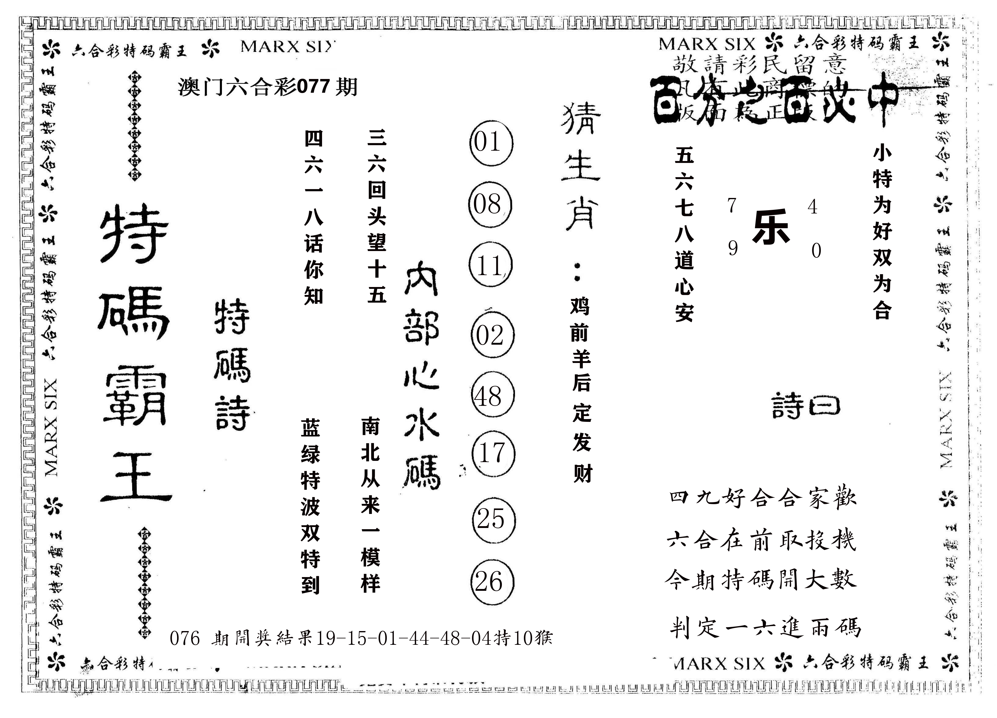 另版特码霸王 第77期
