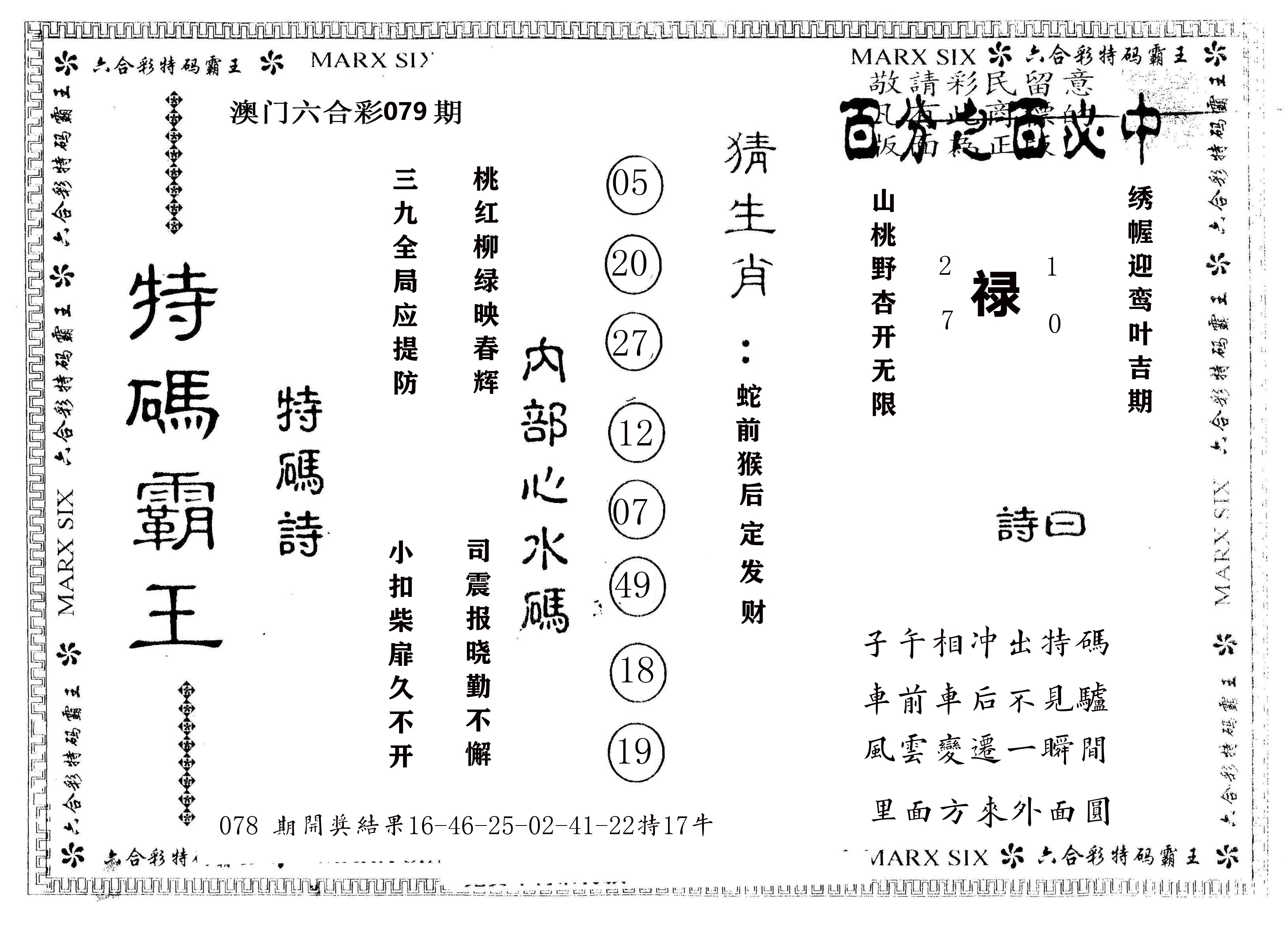 另版特码霸王 第79期
