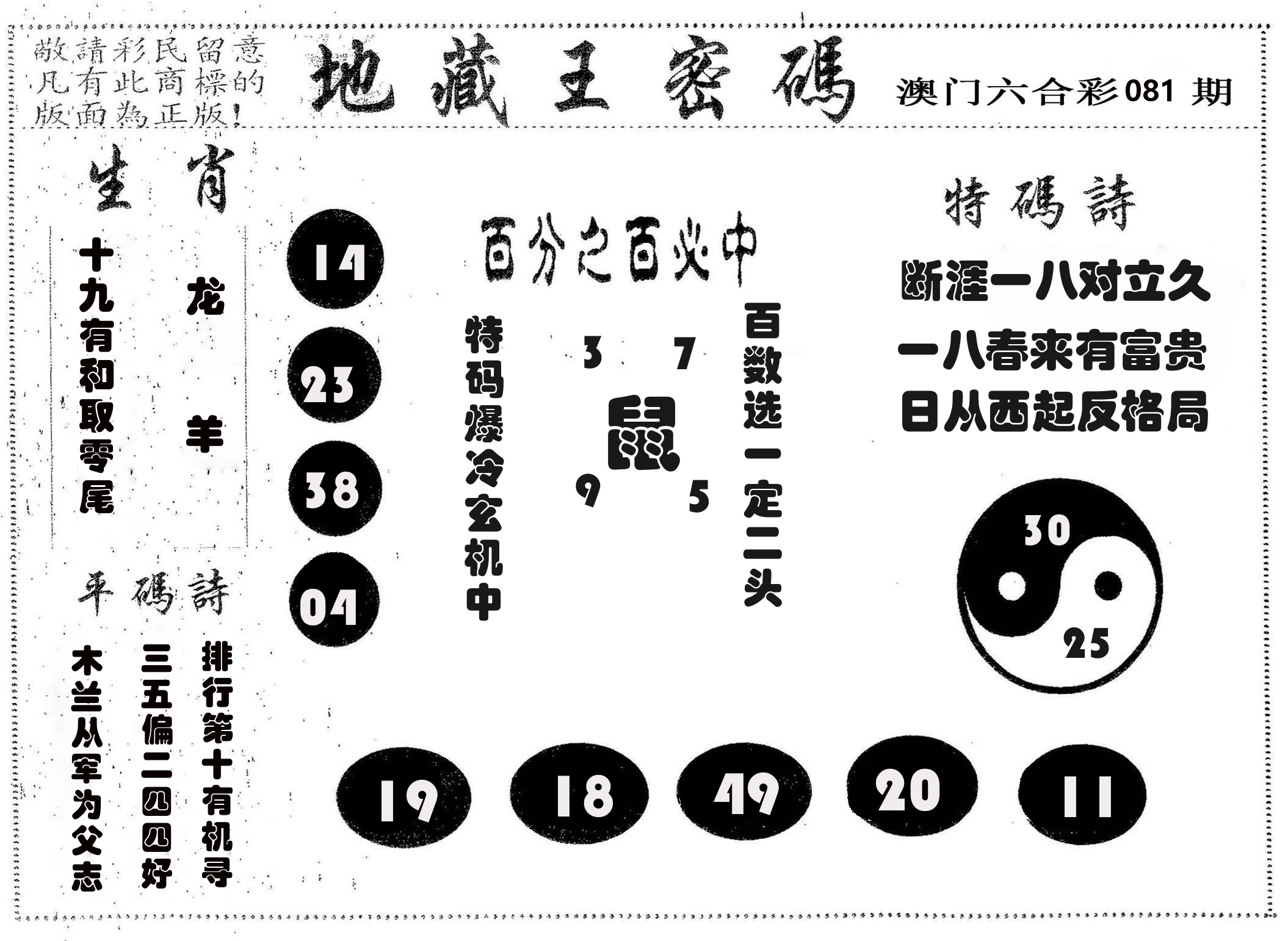 地藏王密码 第81期