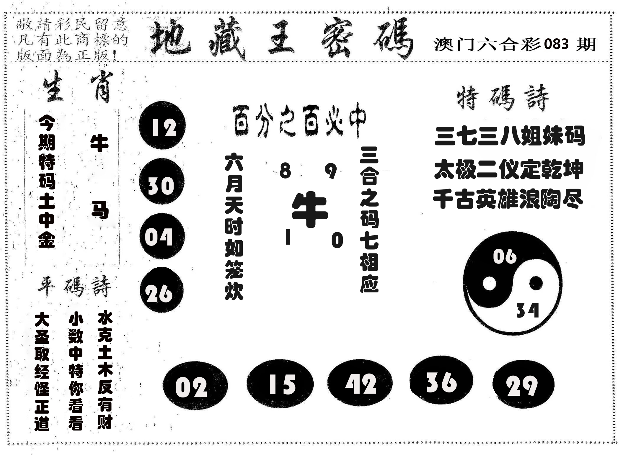 地藏王密码 第83期